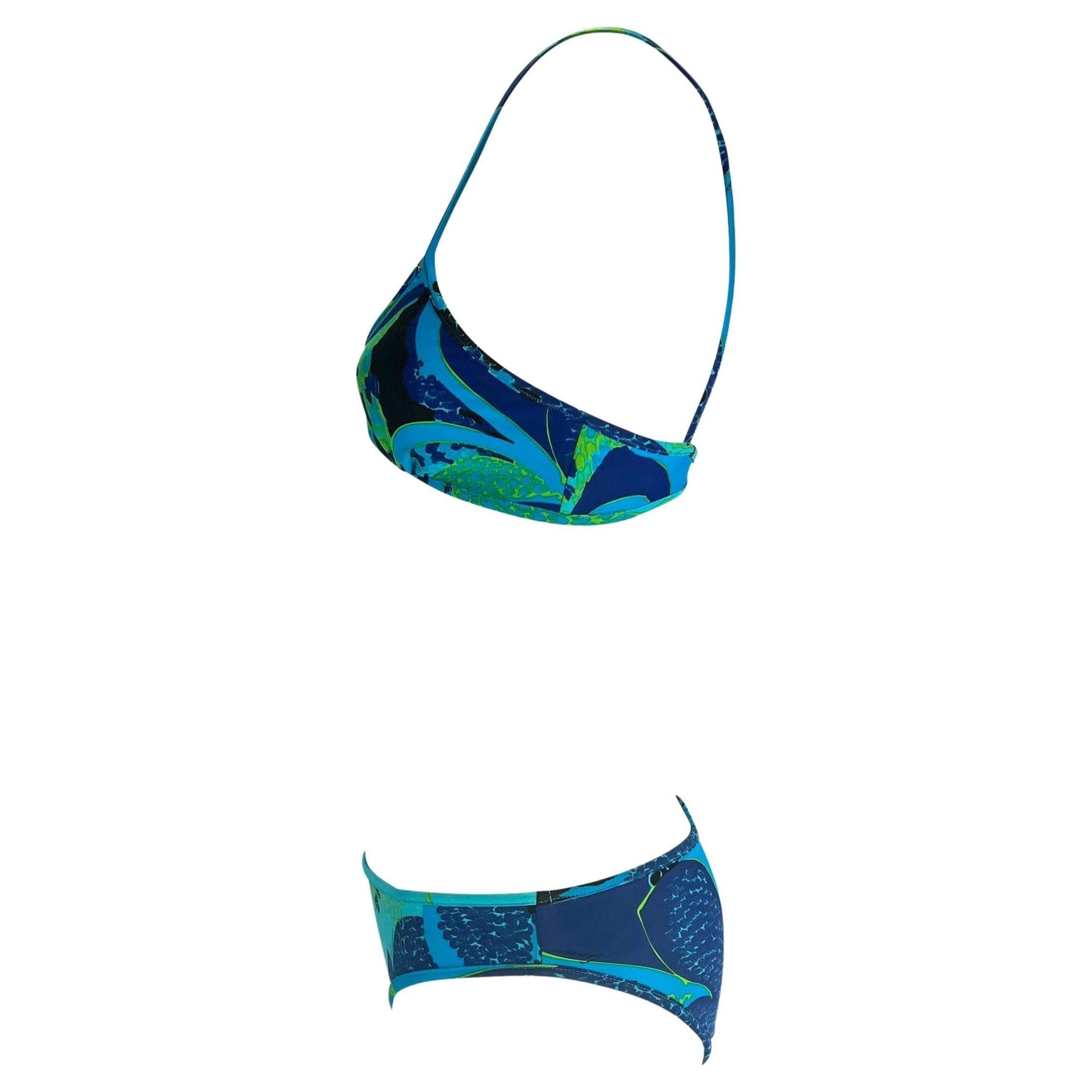 S/S 1999 Gucci by Tom Ford Blue 'Acid Flower' Print Bikini Swim Set - RealList