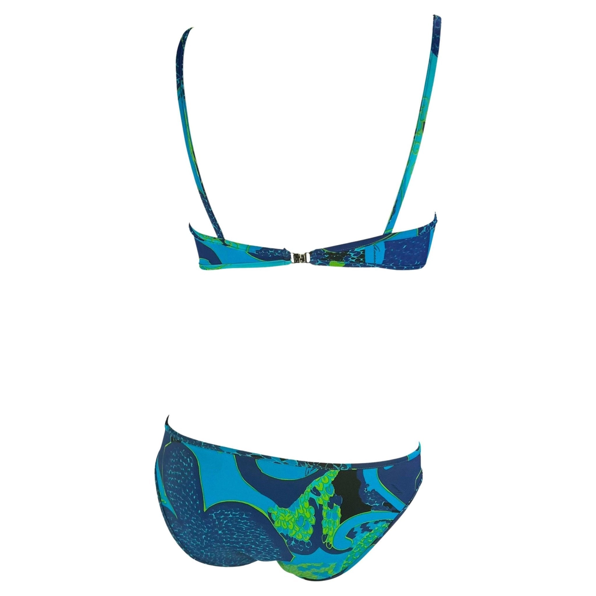 S/S 1999 Gucci by Tom Ford Blue 'Acid Flower' Print Bikini Swim Set - RealList