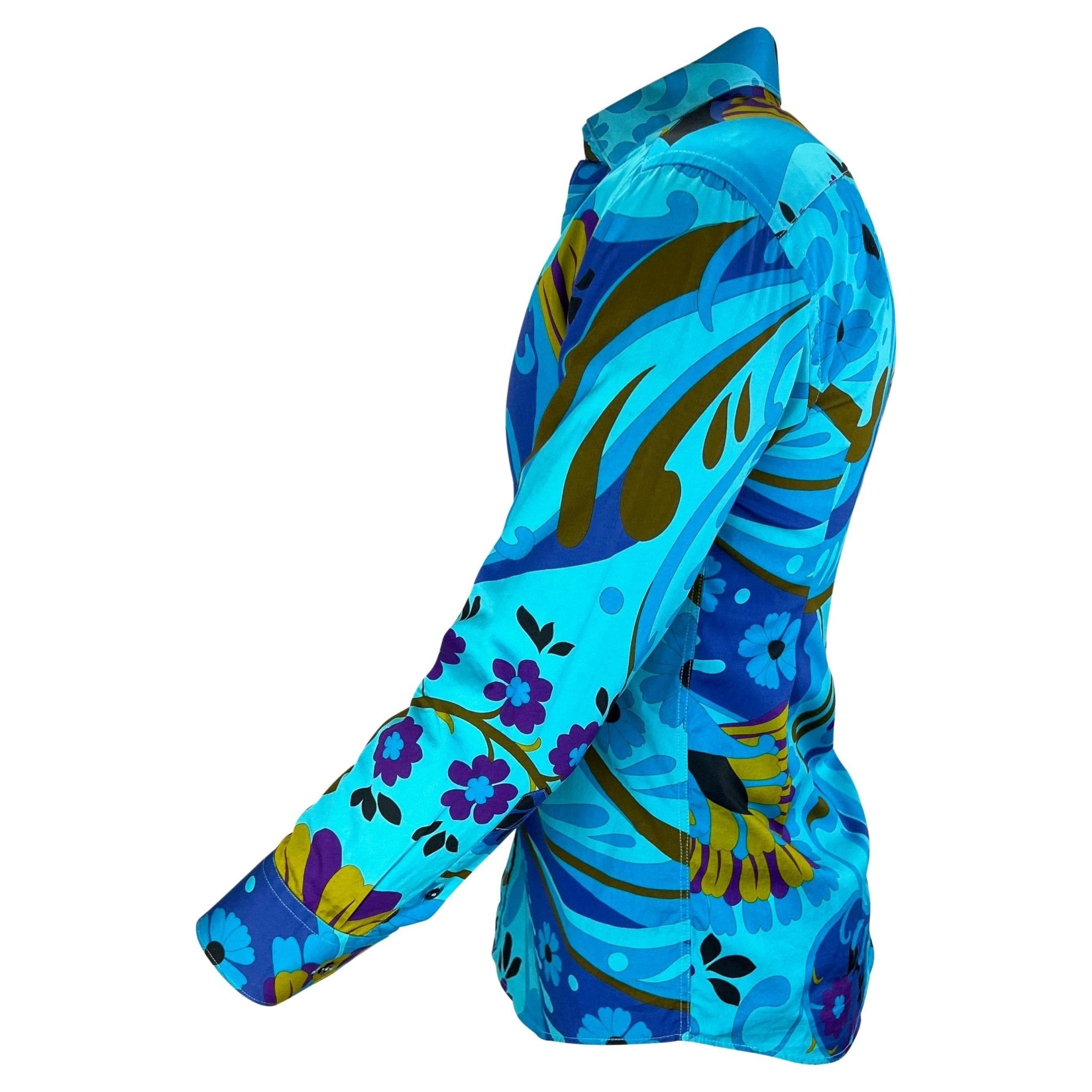 S/S 1999 Gucci by Tom Ford Blue Psychedelic Floral Button Up Men's Shirt - RealList