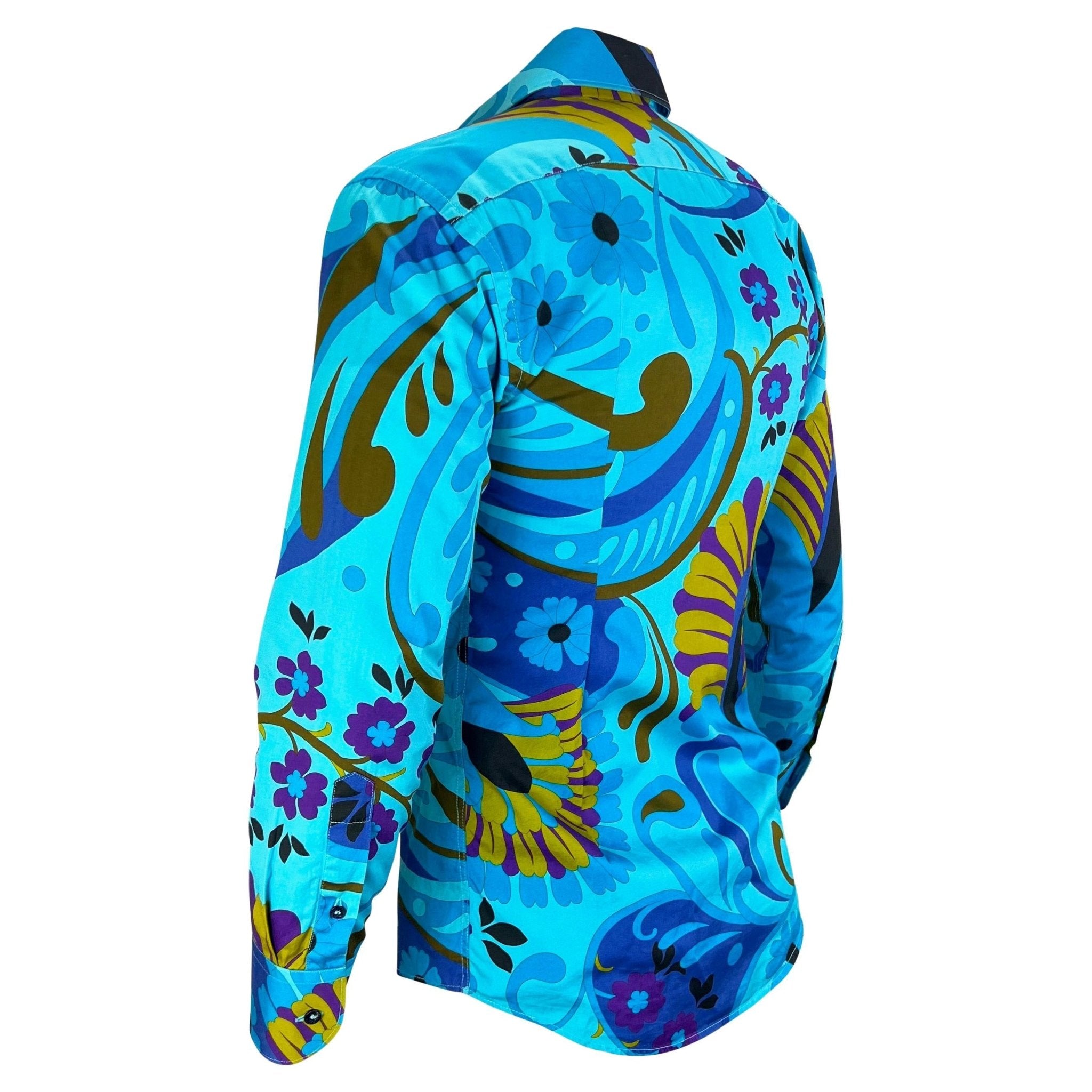 S/S 1999 Gucci by Tom Ford Blue Psychedelic Floral Button Up Men's Shirt - RealList