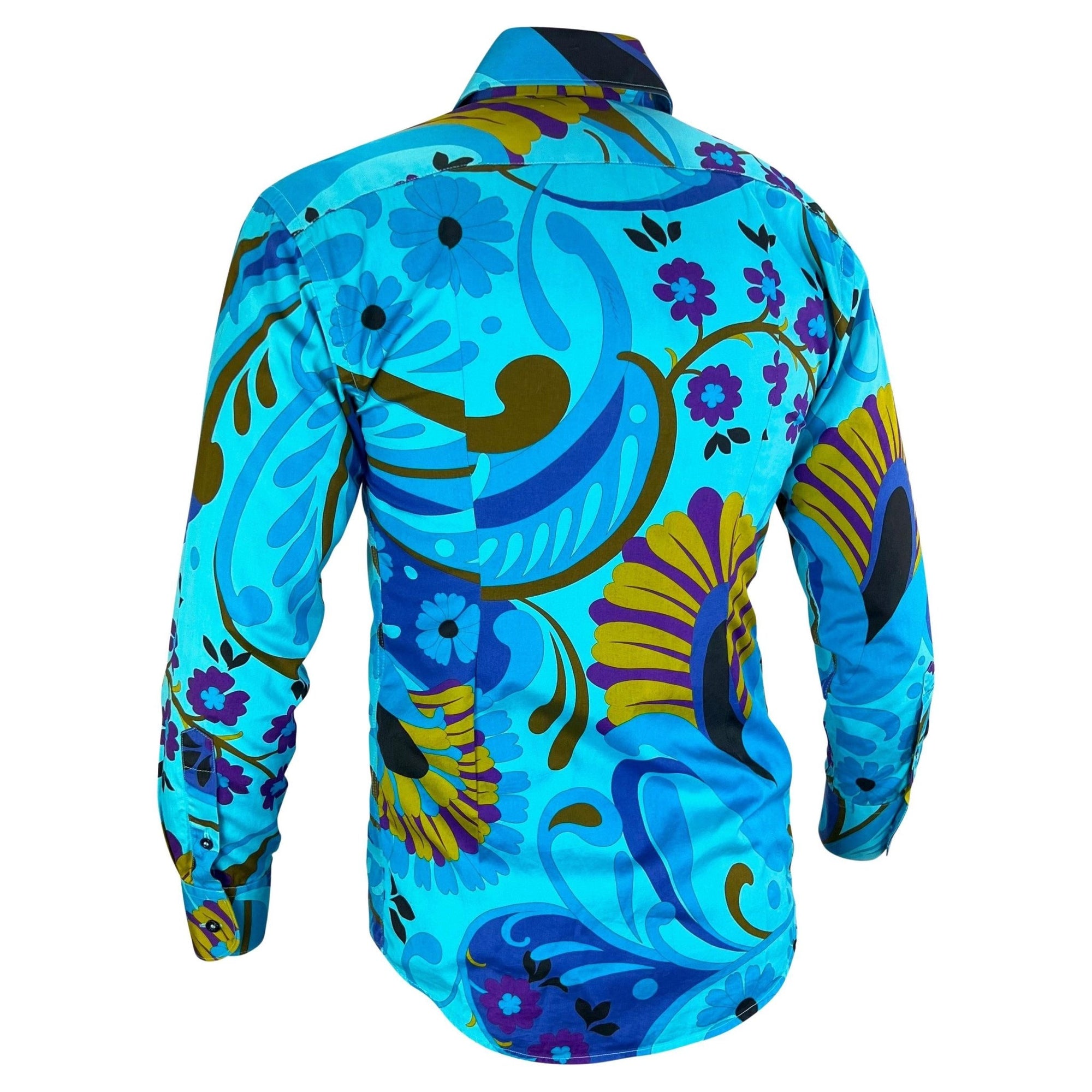 S/S 1999 Gucci by Tom Ford Blue Psychedelic Floral Button Up Men's Shirt - RealList