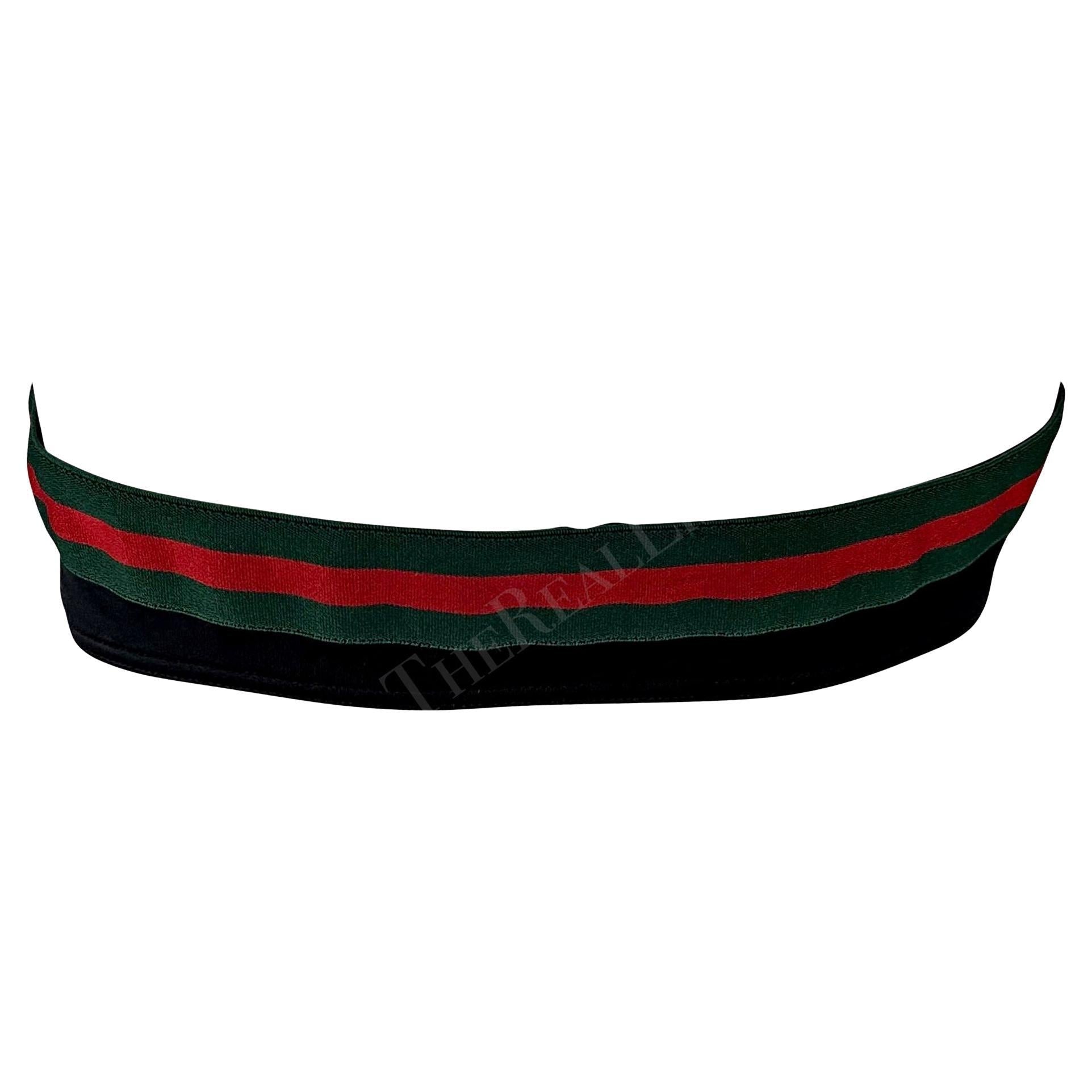 S/S 1999 Gucci by Tom Ford Green Red Stripe Black Stretch Bandeaux Bikini Top - RealList