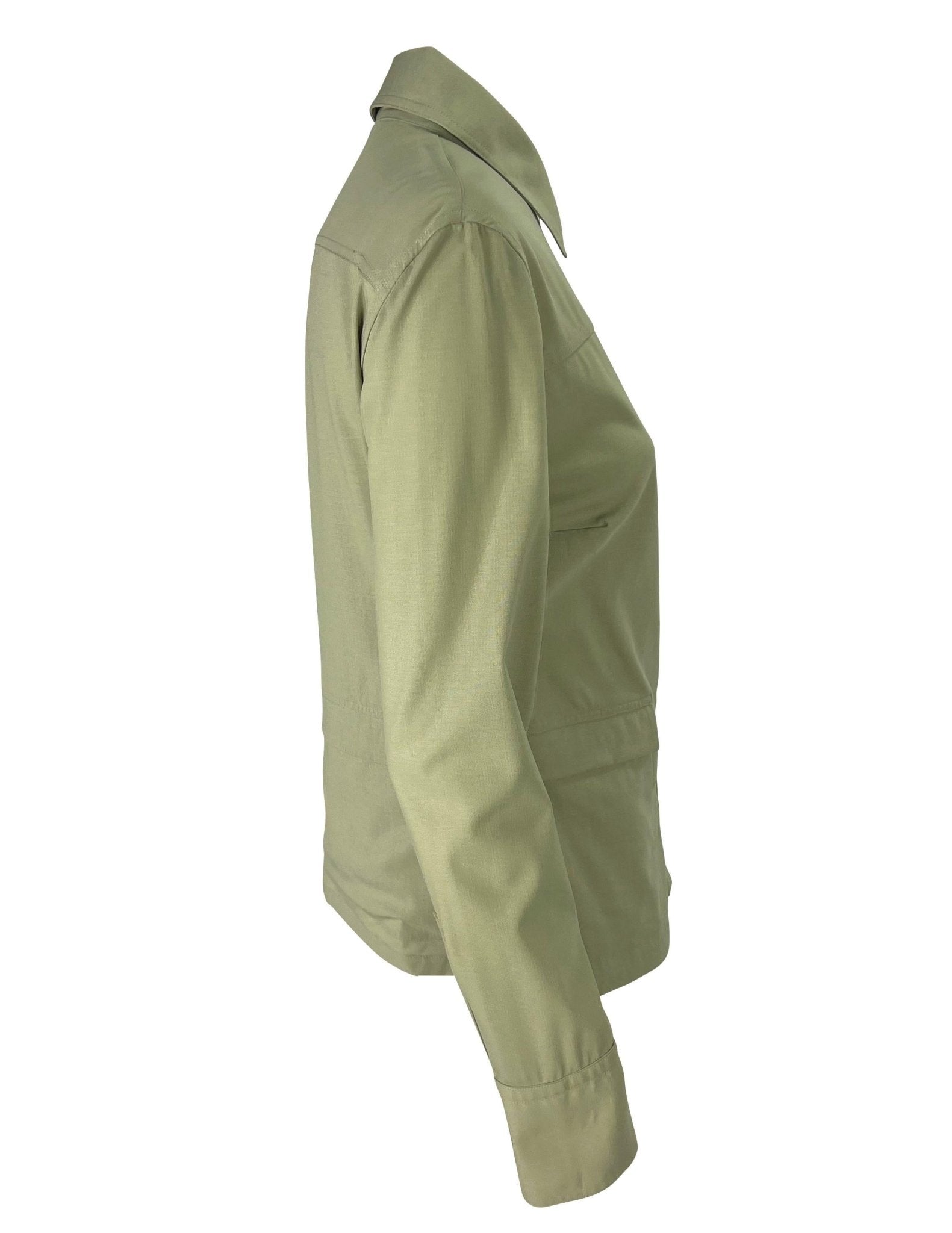 S/S 1999 Gucci by Tom Ford Logo Snap Khaki Pocket Blouse Sample - RealList