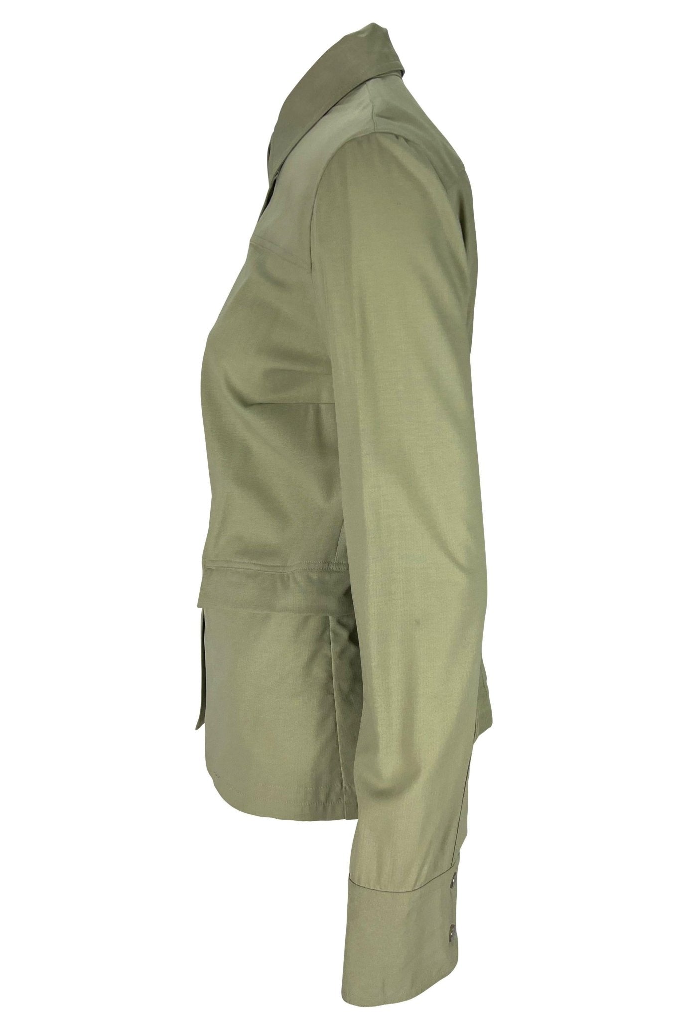S/S 1999 Gucci by Tom Ford Logo Snap Khaki Pocket Blouse Sample - RealList