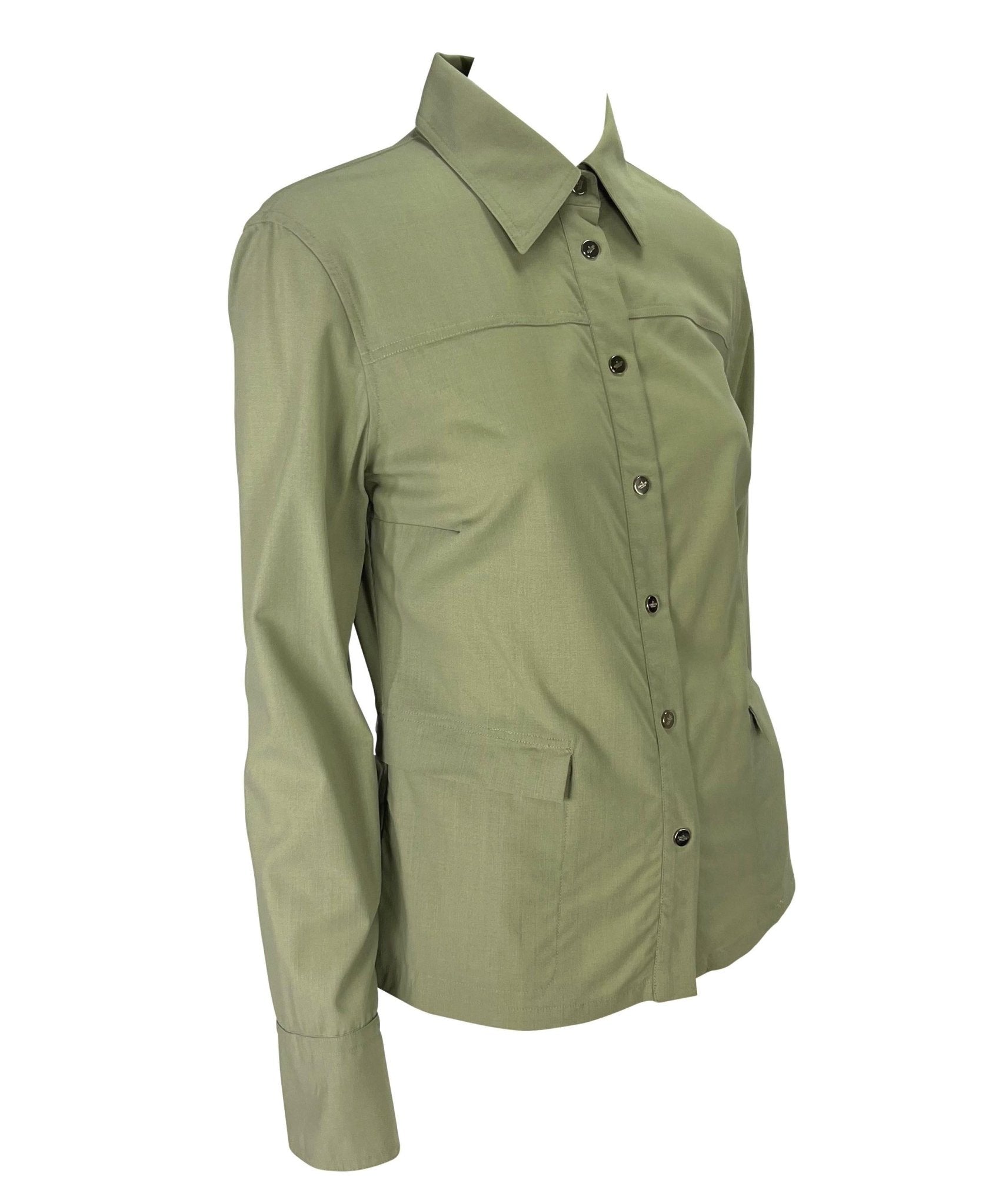 S/S 1999 Gucci by Tom Ford Logo Snap Khaki Pocket Blouse Sample - RealList