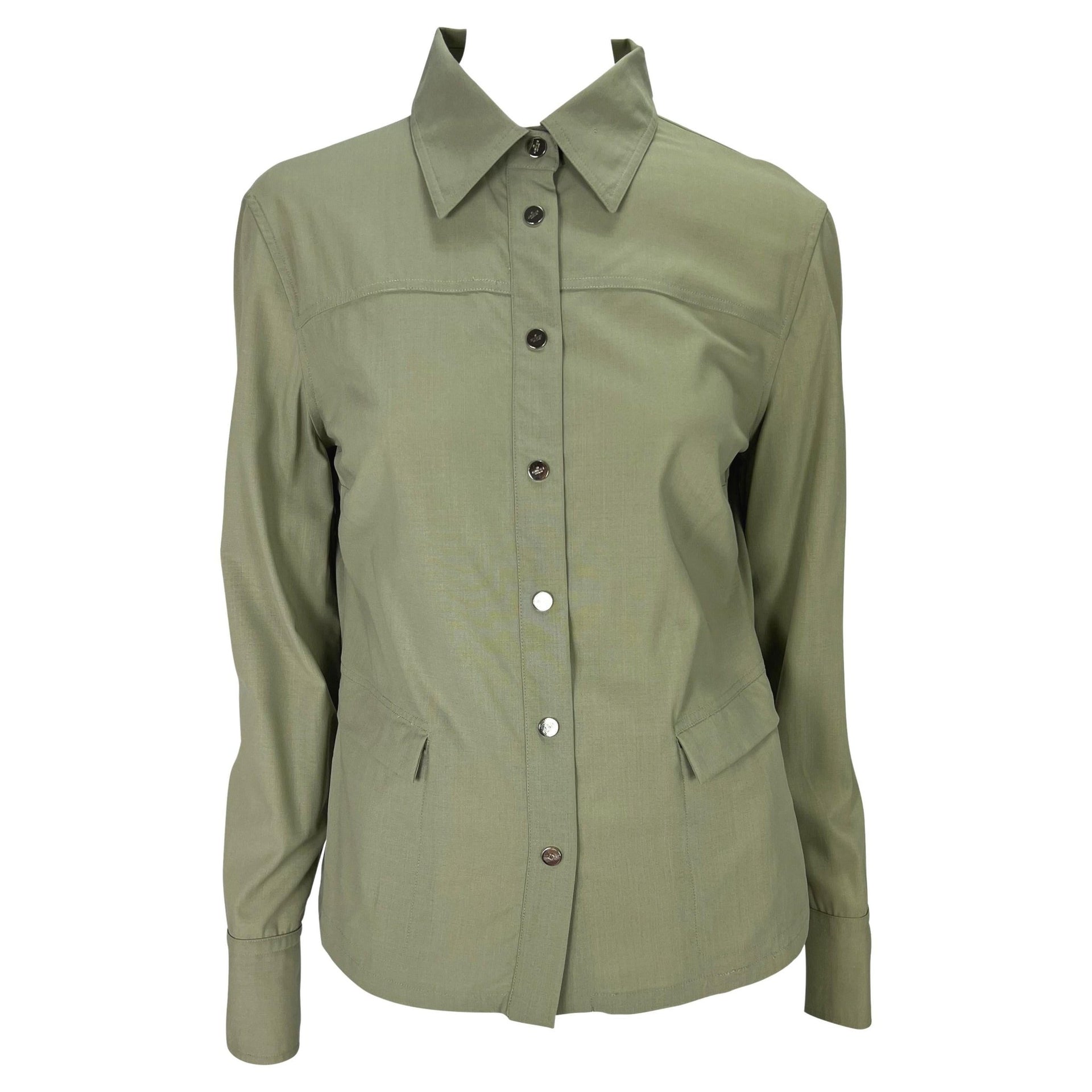 S/S 1999 Gucci by Tom Ford Logo Snap Khaki Pocket Blouse Sample - RealList