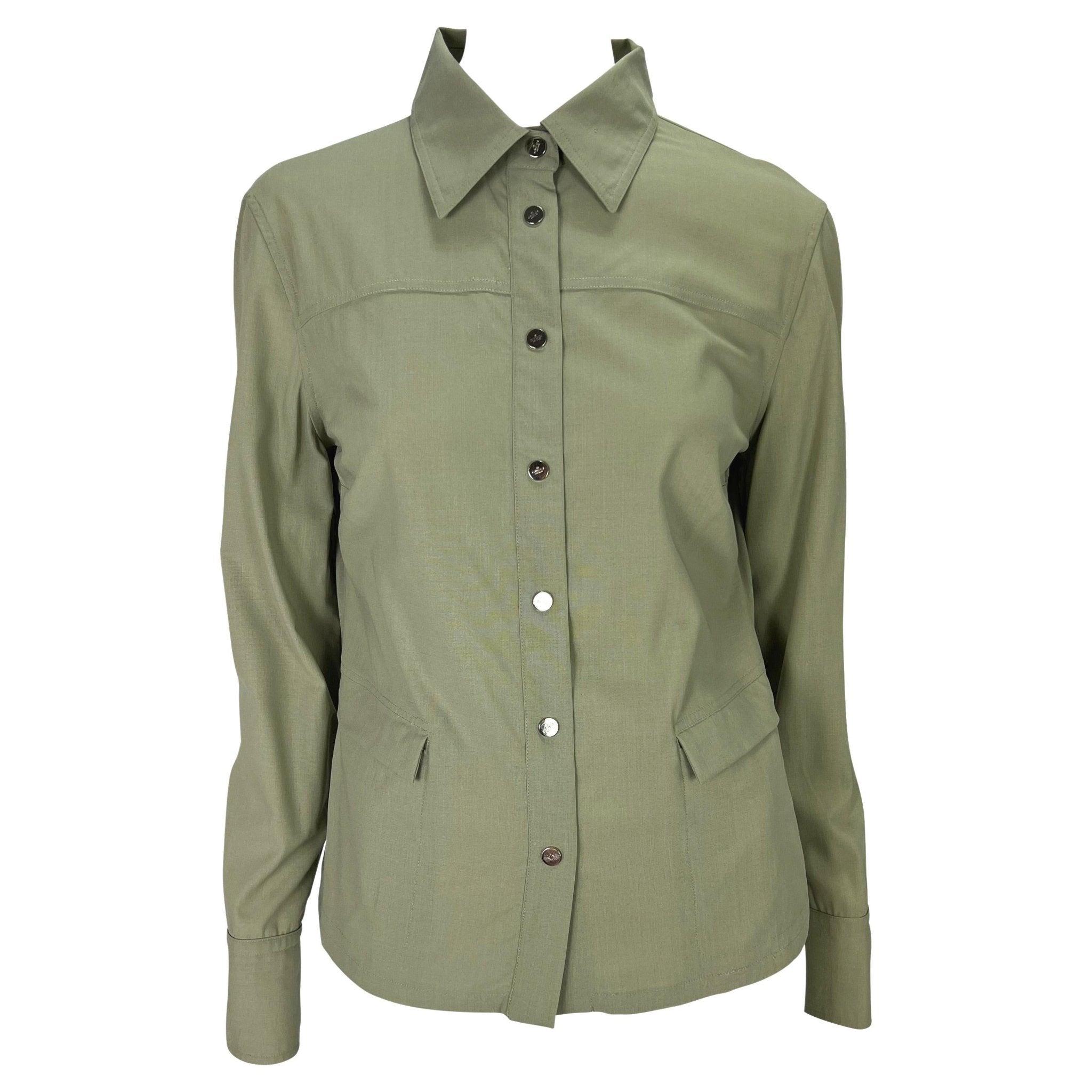 S/S 1999 Gucci by Tom Ford Logo Snap Khaki Pocket Blouse Sample - RealList