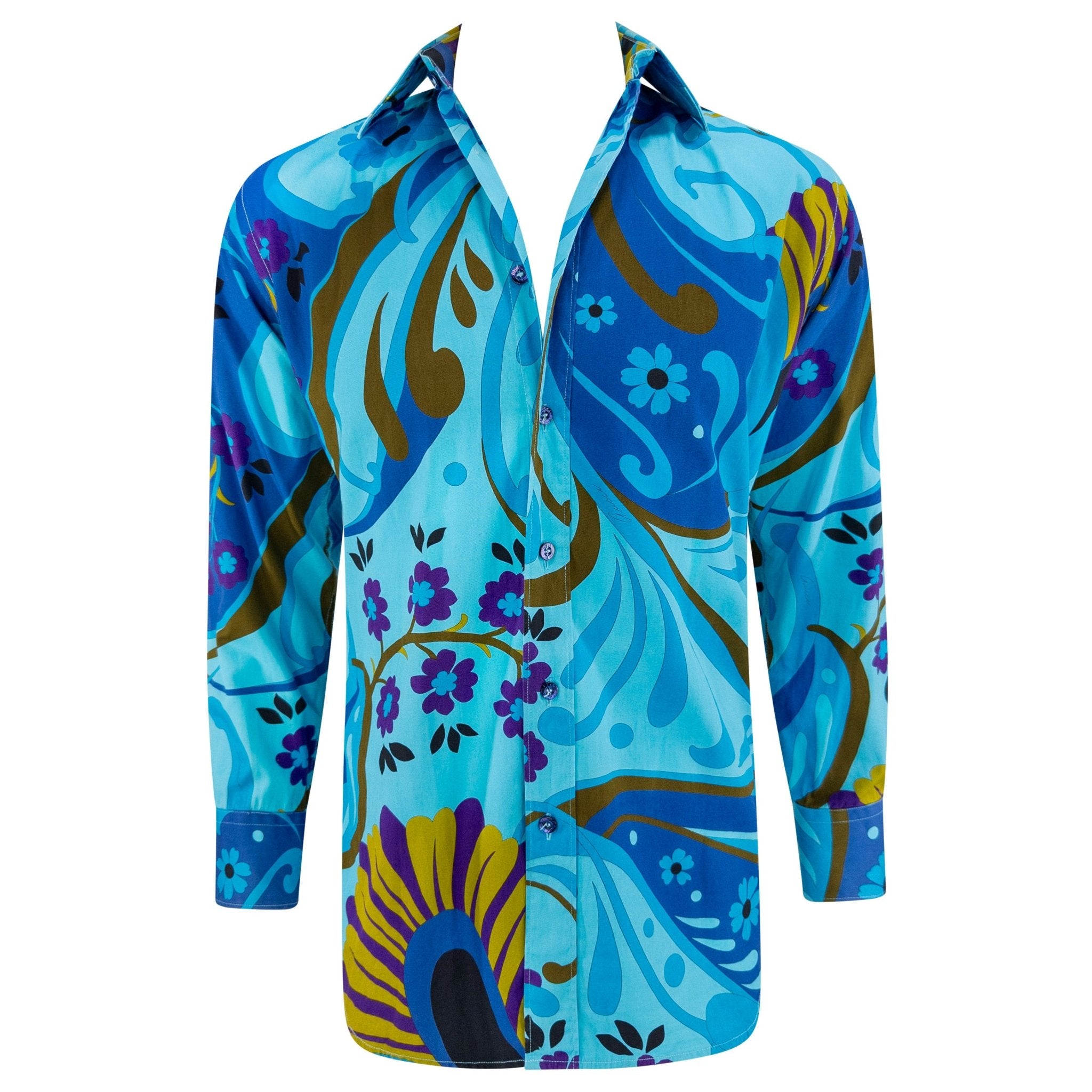 S/S 1999 Gucci by Tom Ford Men's Blue Psychedelic Floral Button Up Shirt - RealList
