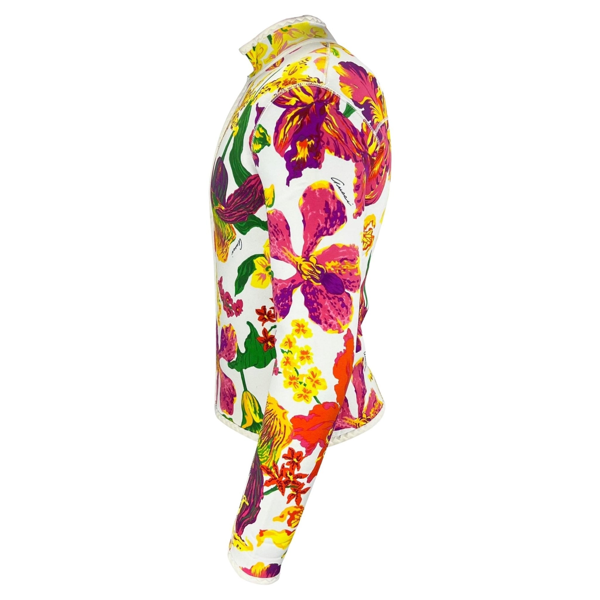 S/S 1999 Gucci by Tom Ford Men's Runway Ad White Floral Neoprene Scuba Jacket - RealList