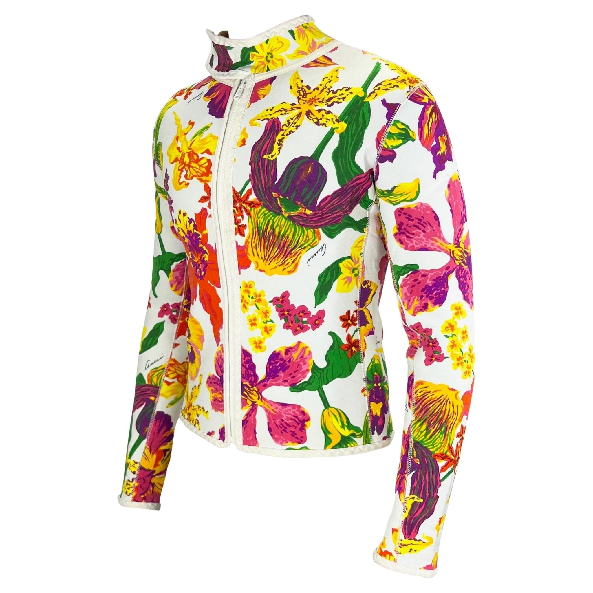 S/S 1999 Gucci by Tom Ford Men's Runway Ad White Floral Neoprene Scuba Jacket - RealList