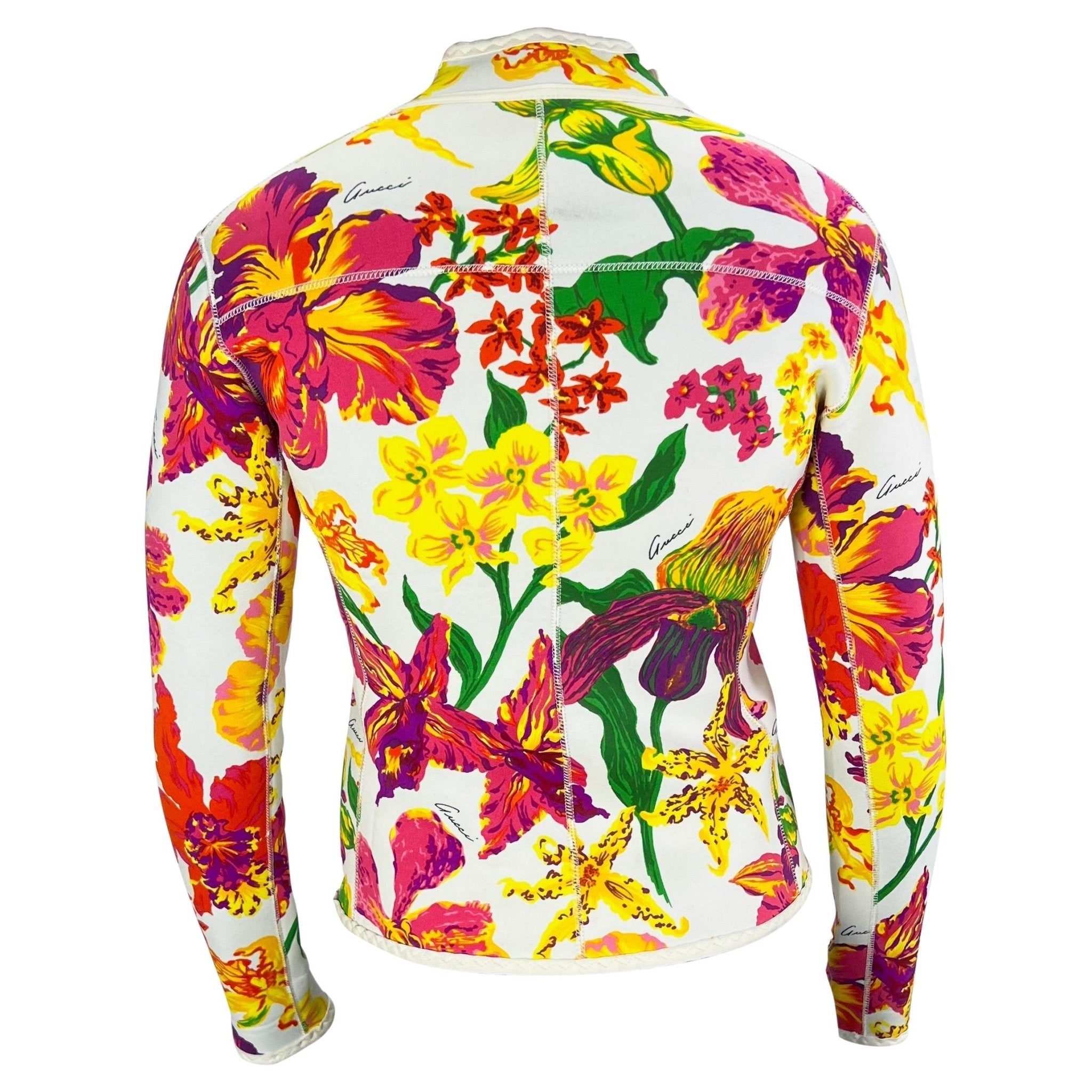 S/S 1999 Gucci by Tom Ford Men's Runway Ad White Floral Neoprene Scuba Jacket - RealList