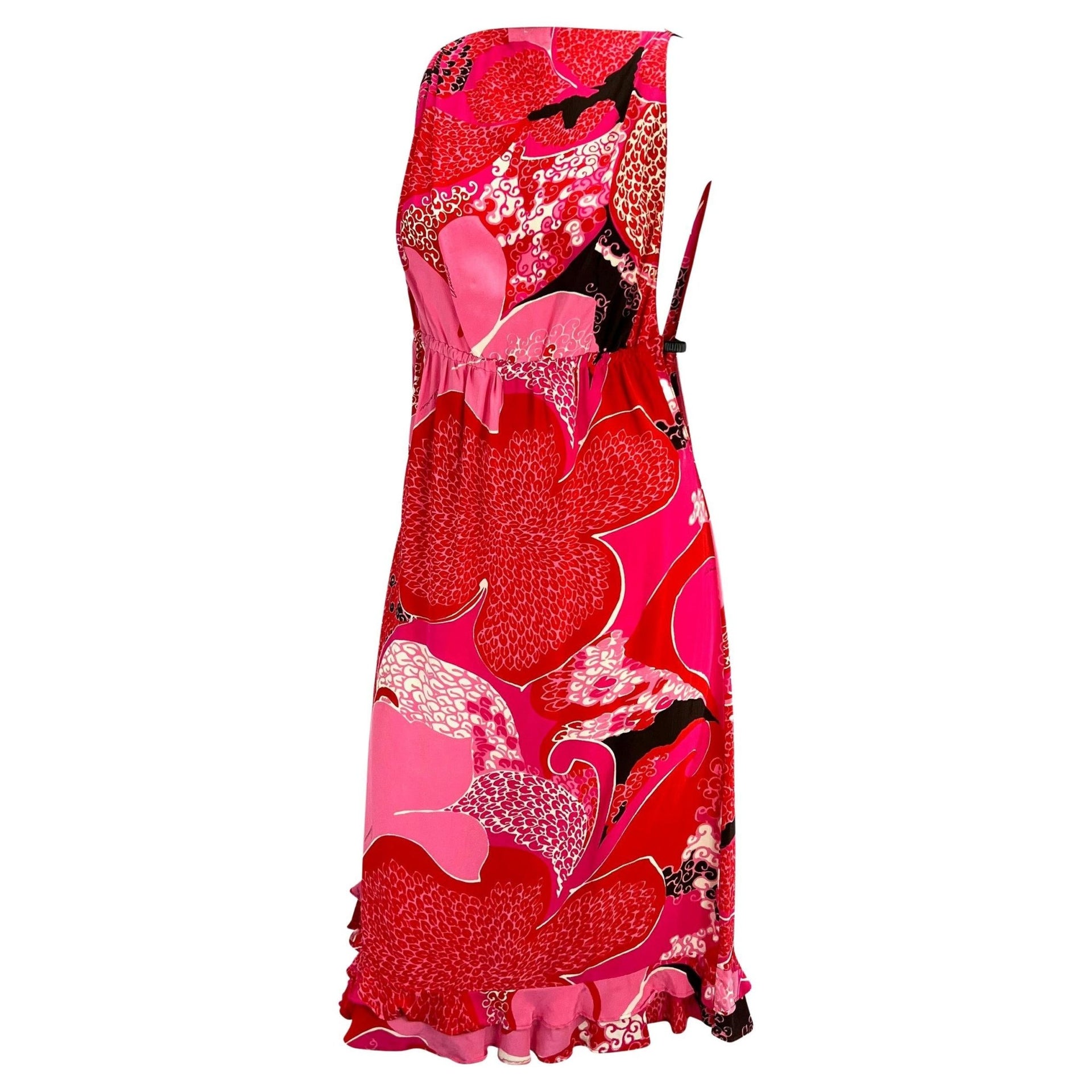S/S 1999 Gucci by Tom Ford Pink 'Acid Flower' Silk Leather Strap Dress Runway - RealList