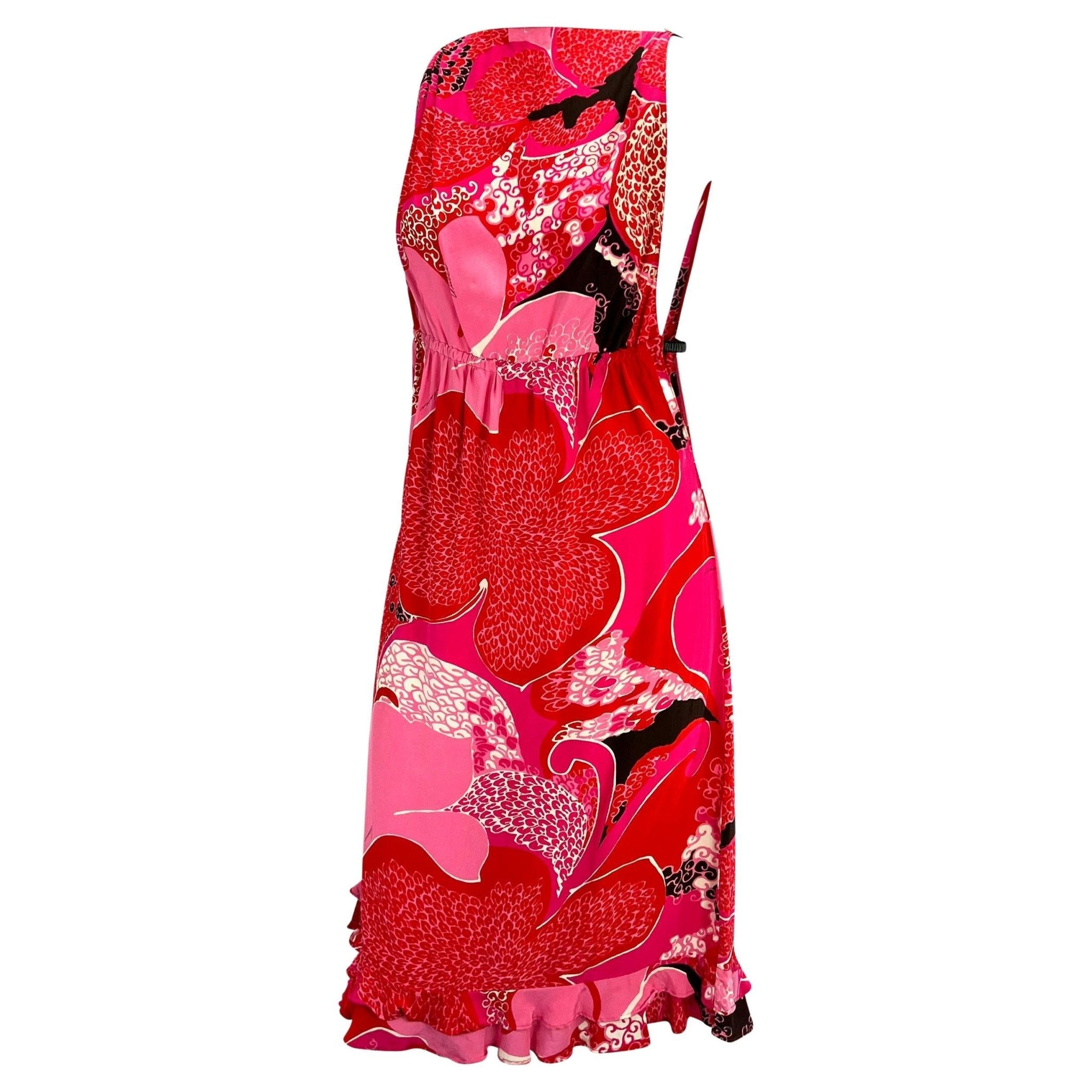 S/S 1999 Gucci by Tom Ford Pink 'Acid Flower' Silk Leather Strap Dress Runway - RealList