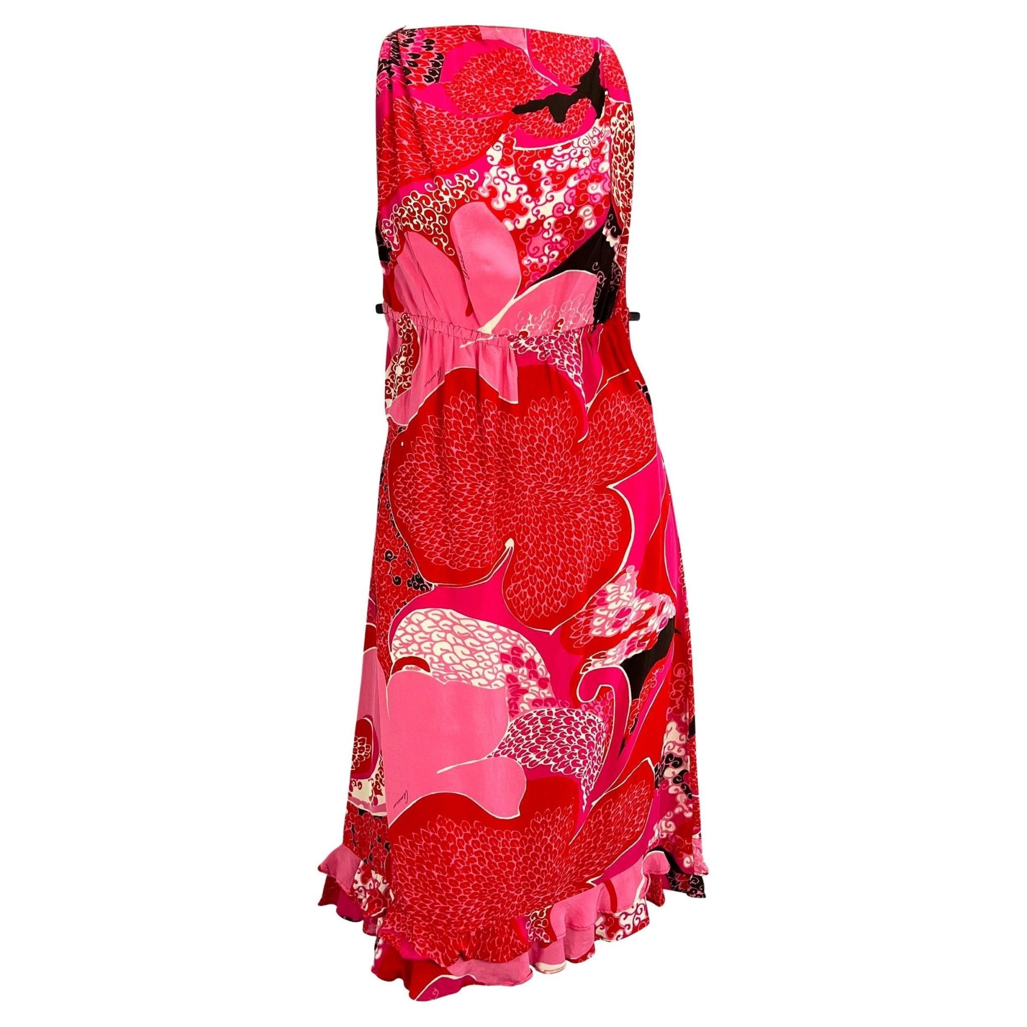 S/S 1999 Gucci by Tom Ford Pink 'Acid Flower' Silk Leather Strap Dress Runway - RealList