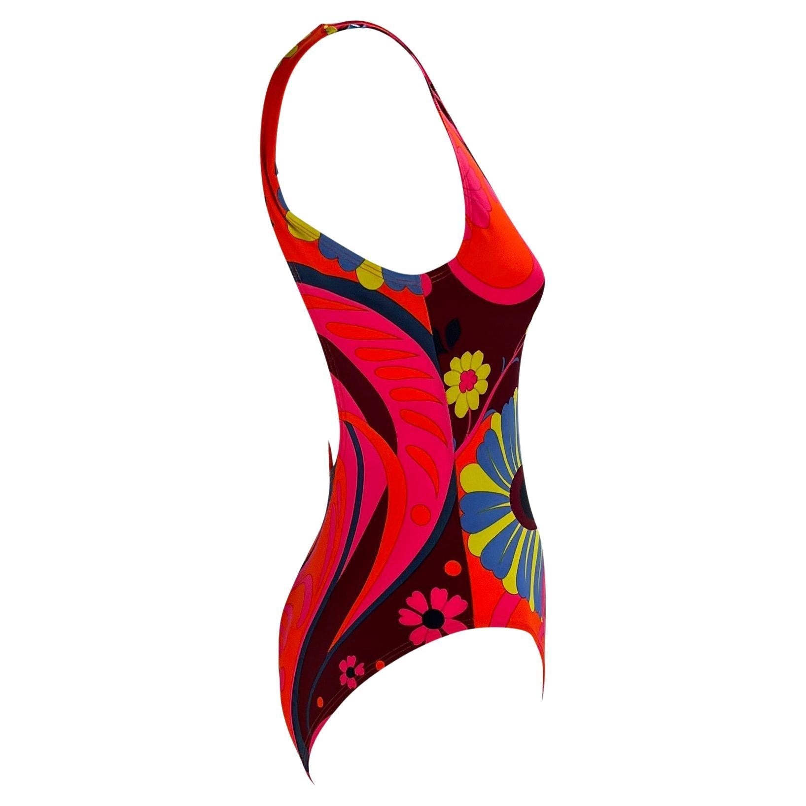 S/S 1999 Gucci by Tom Ford Pink Orange Psychedelic Floral One Piece Swimsuit - RealList
