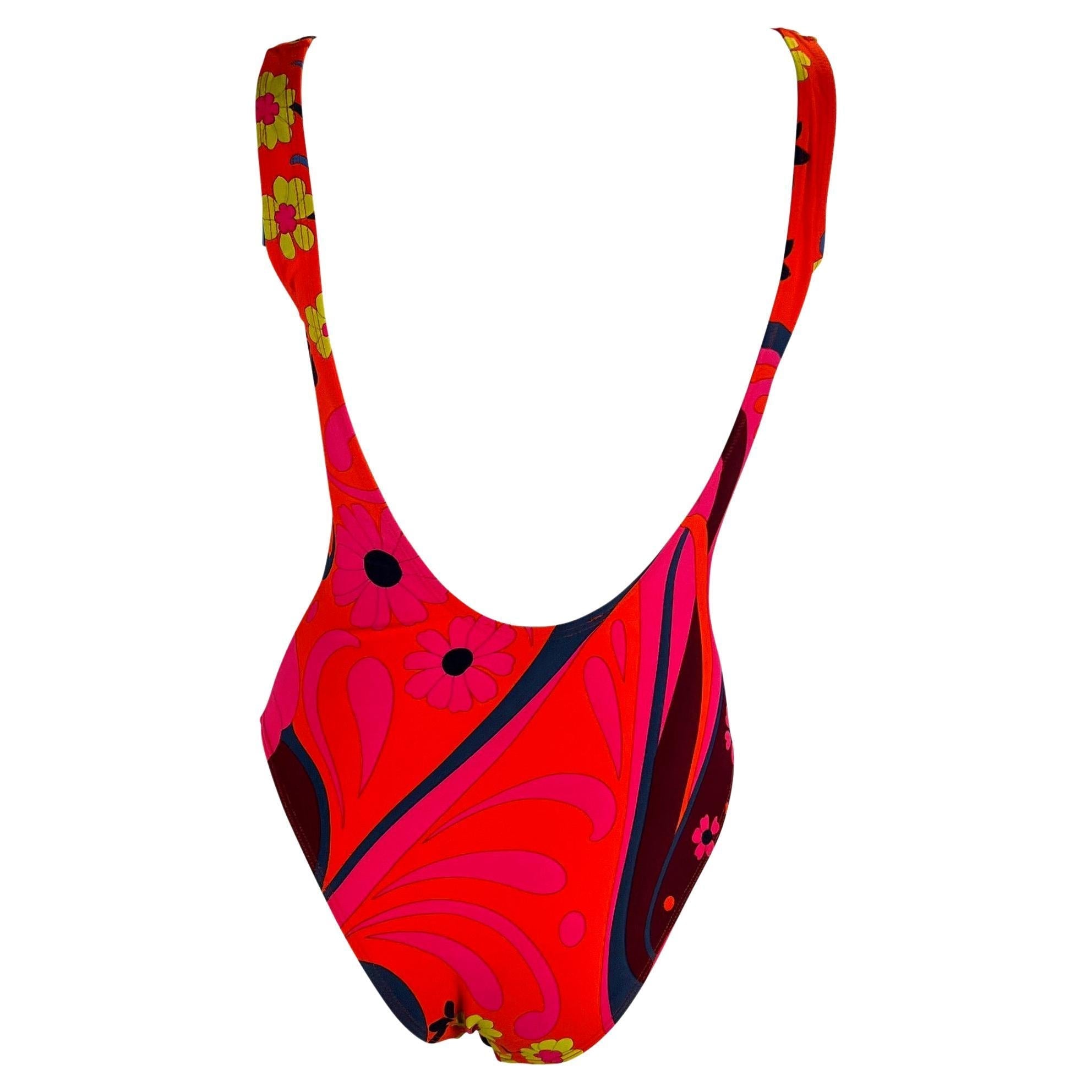 S/S 1999 Gucci by Tom Ford Pink Orange Psychedelic Floral One Piece Swimsuit - RealList