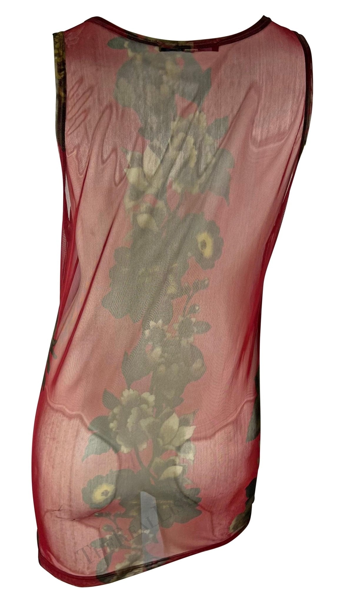 S/S 1999 Gucci by Tom Ford Red Floral Sheer Men's Burgundy Tank Top Mini Dress - RealList