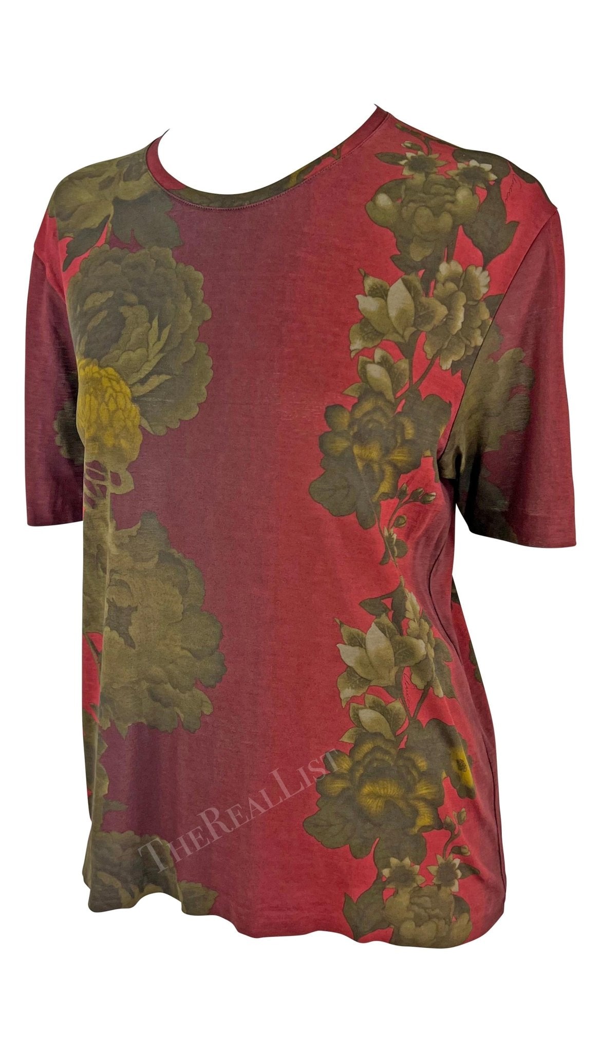 S/S 1999 Gucci by Tom Ford Red Floral Short Sleeve Men's T-Shirt - RealList