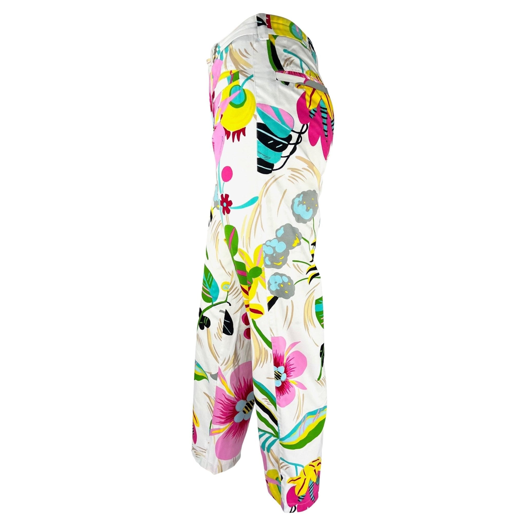 S/S 1999 Gucci by Tom Ford Runway Ad Acid Flower White Print Cotton Pants - RealList