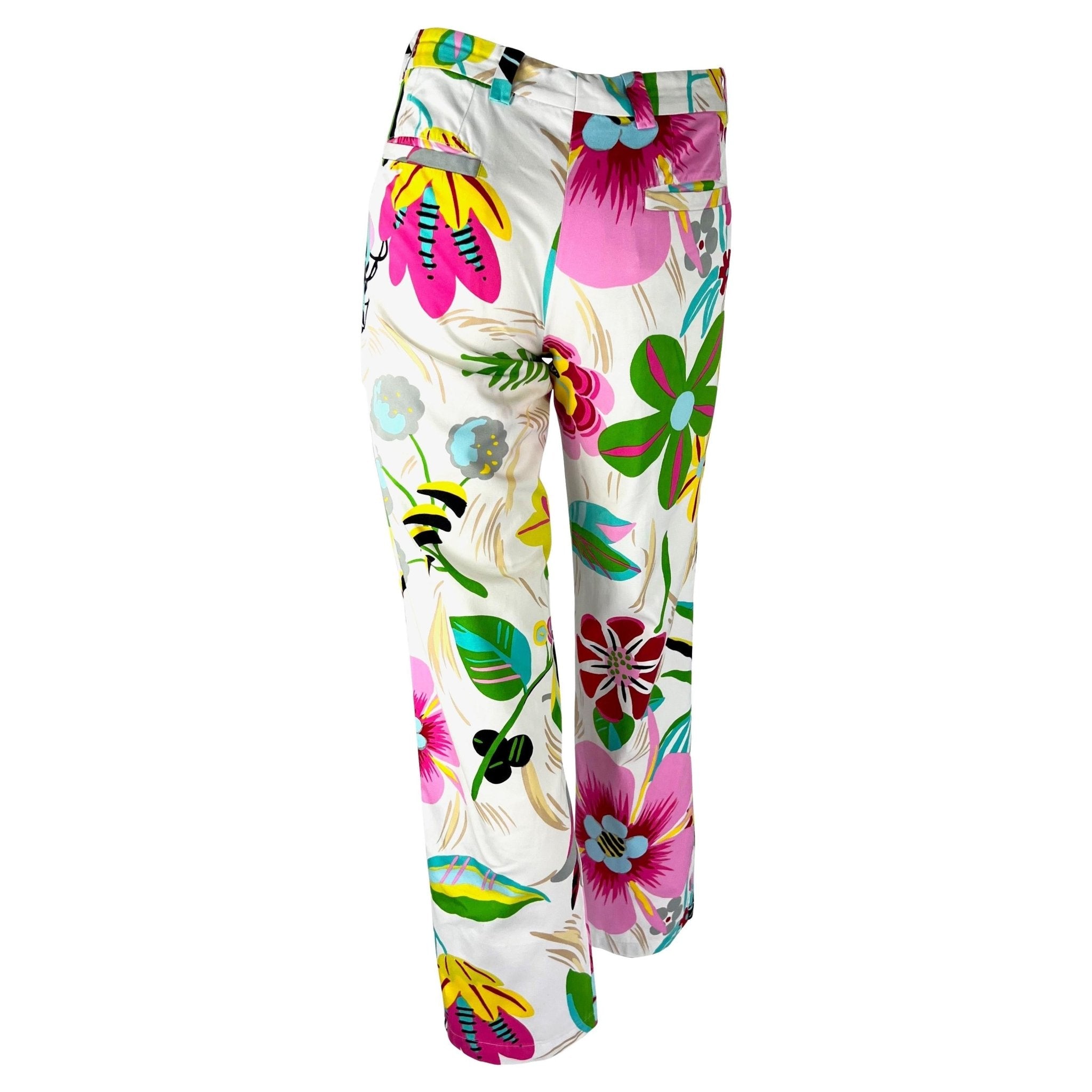 S/S 1999 Gucci by Tom Ford Runway Ad Acid Flower White Print Cotton Pants - RealList