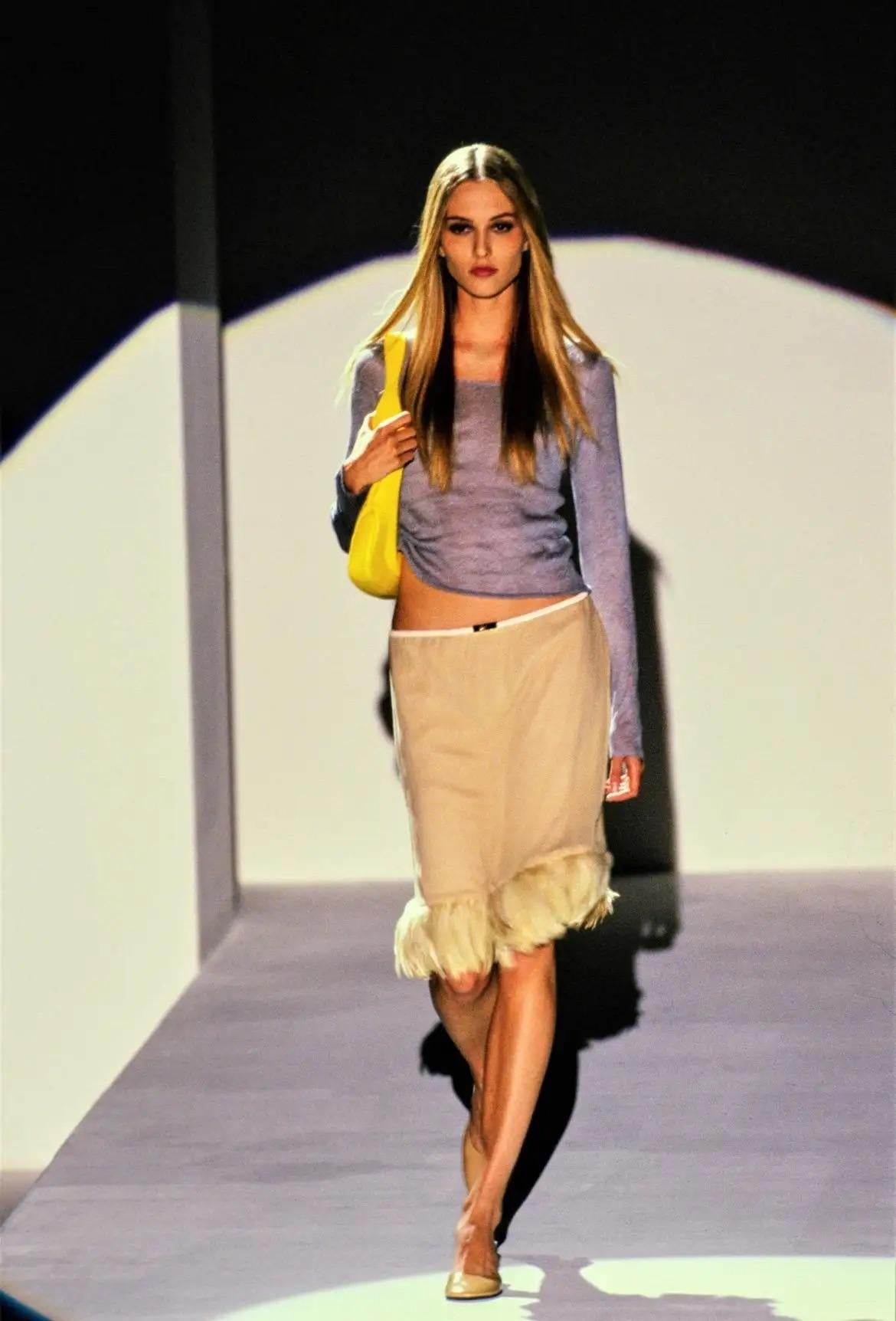 S/S 1999 Gucci by Tom Ford Runway Ad Black Chiffon Feather Skirt - RealList