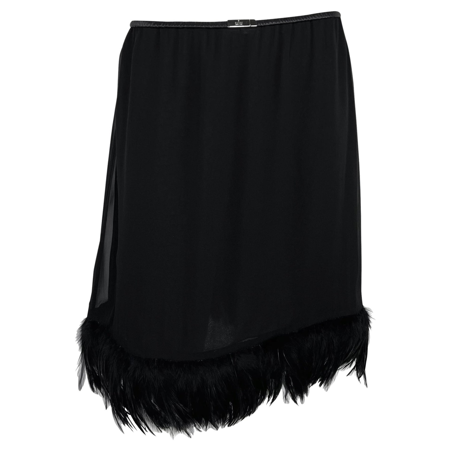 S/S 1999 Gucci by Tom Ford Runway Ad Black Chiffon Feather Skirt - RealList