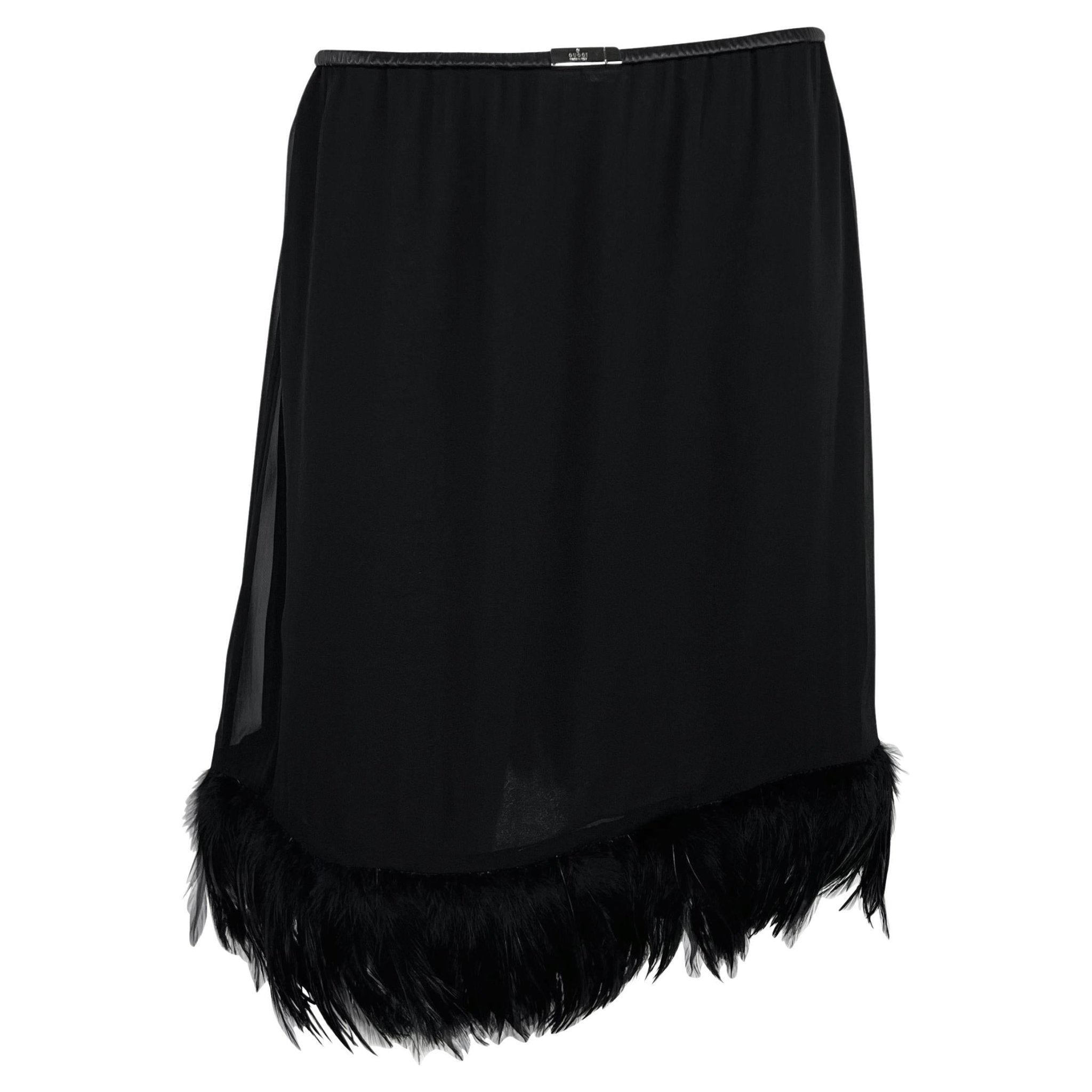 S/S 1999 Gucci by Tom Ford Runway Ad Black Chiffon Feather Skirt - RealList