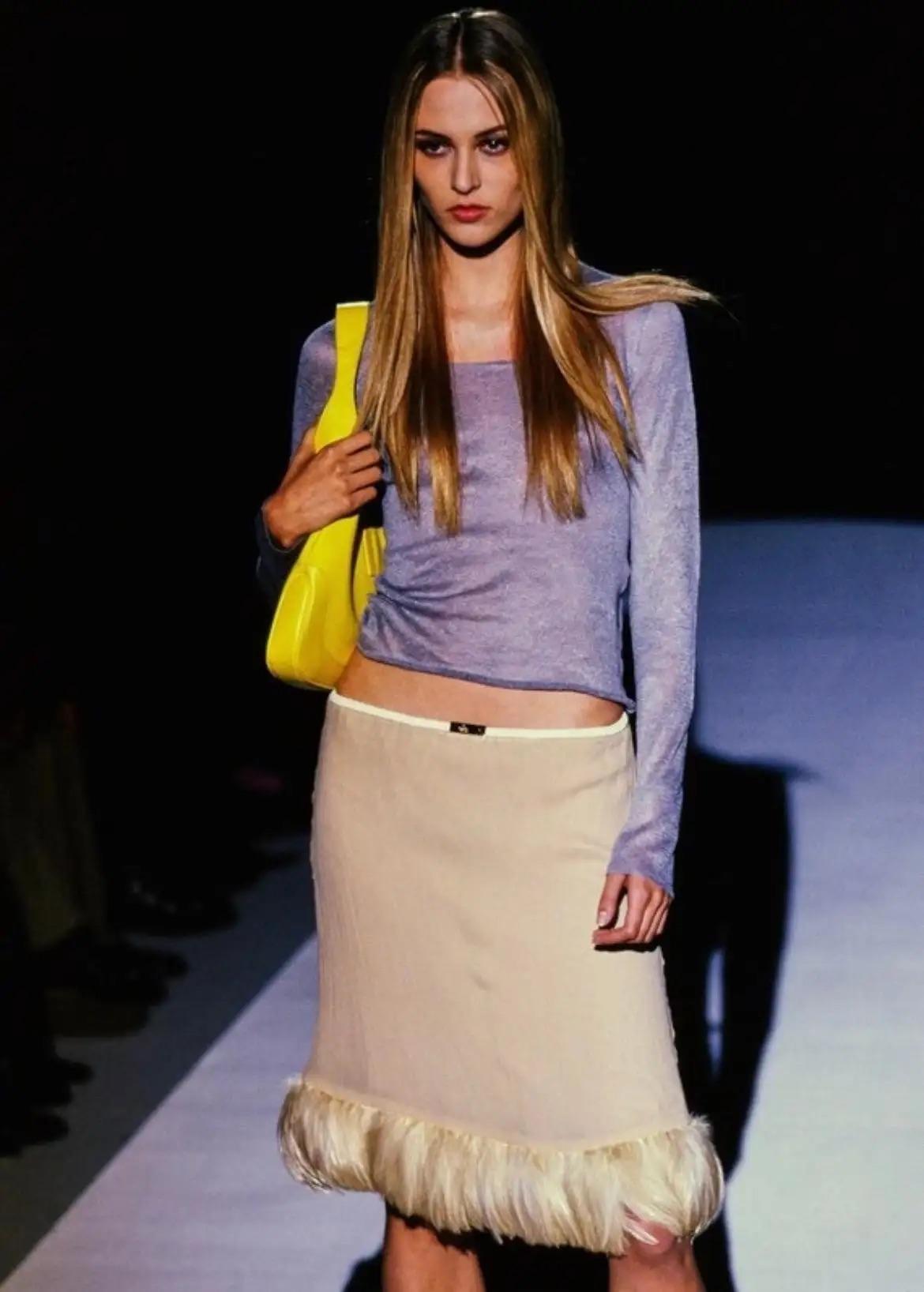 S/S 1999 Gucci by Tom Ford Runway Ad Black Chiffon Feather Skirt - RealList