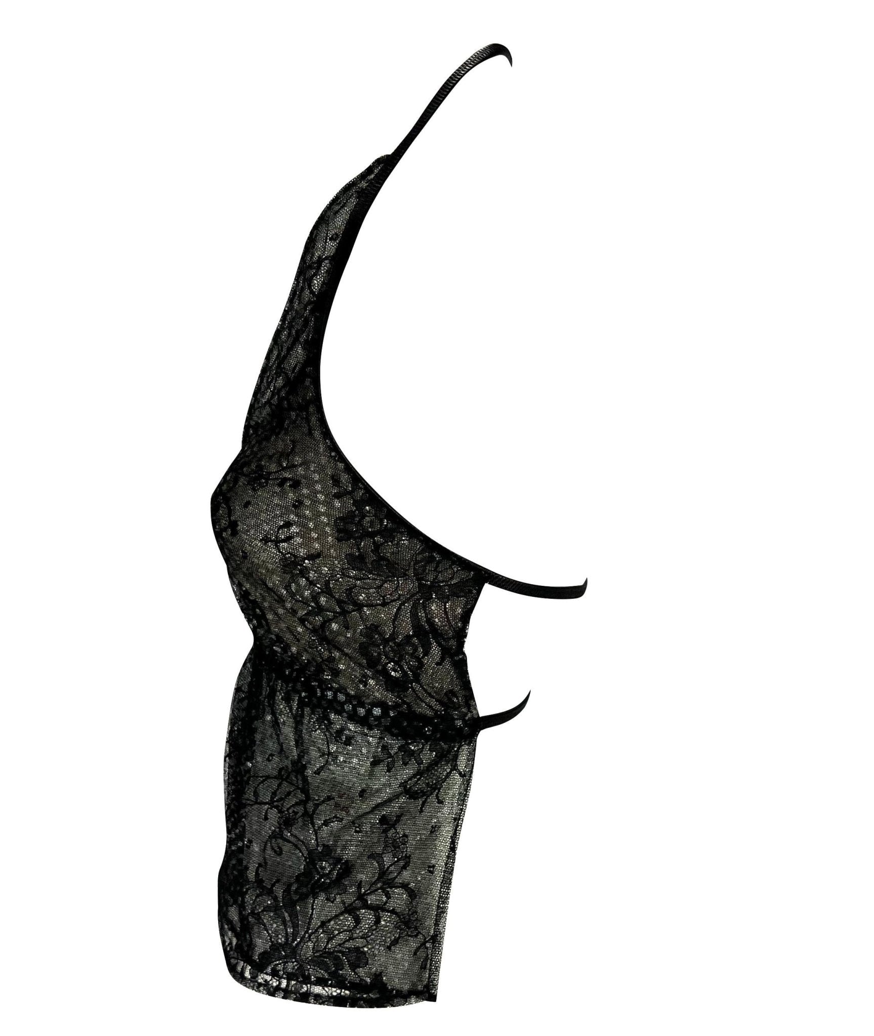 S/S 1999 Gucci by Tom Ford Runway Backless Sheer Floral Lace Leather Crop Top - RealList