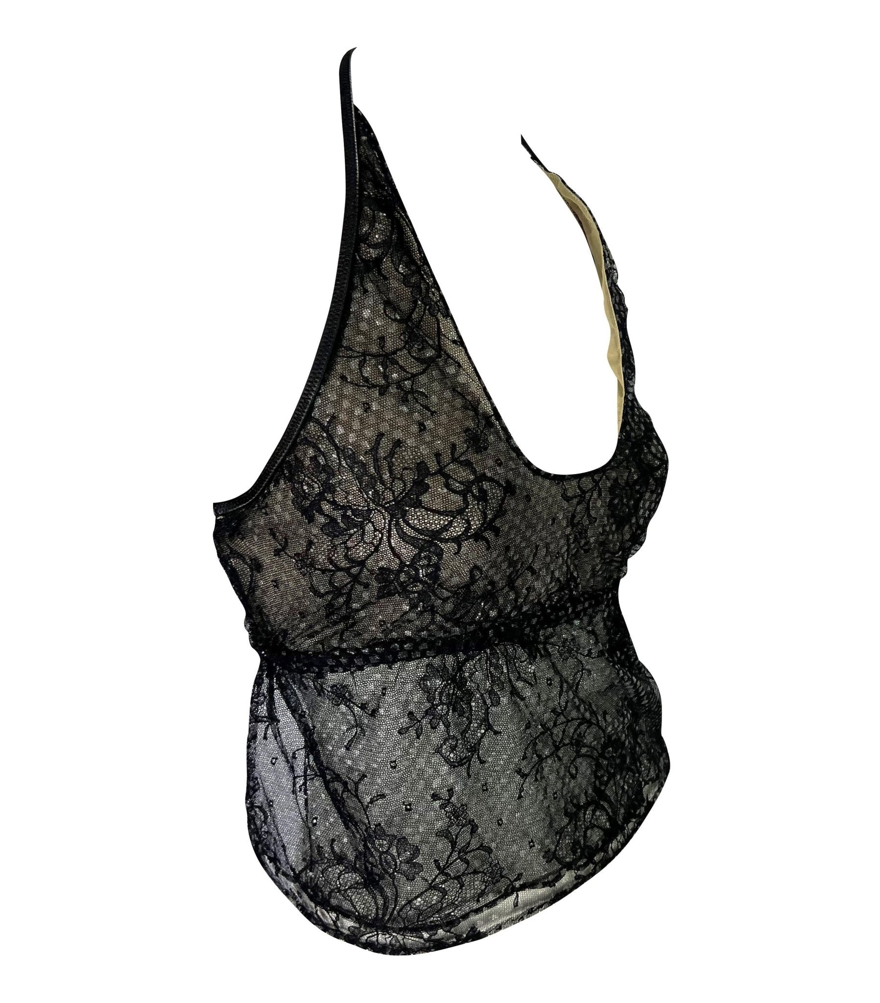 S/S 1999 Gucci by Tom Ford Runway Backless Sheer Floral Lace Leather Crop Top - RealList