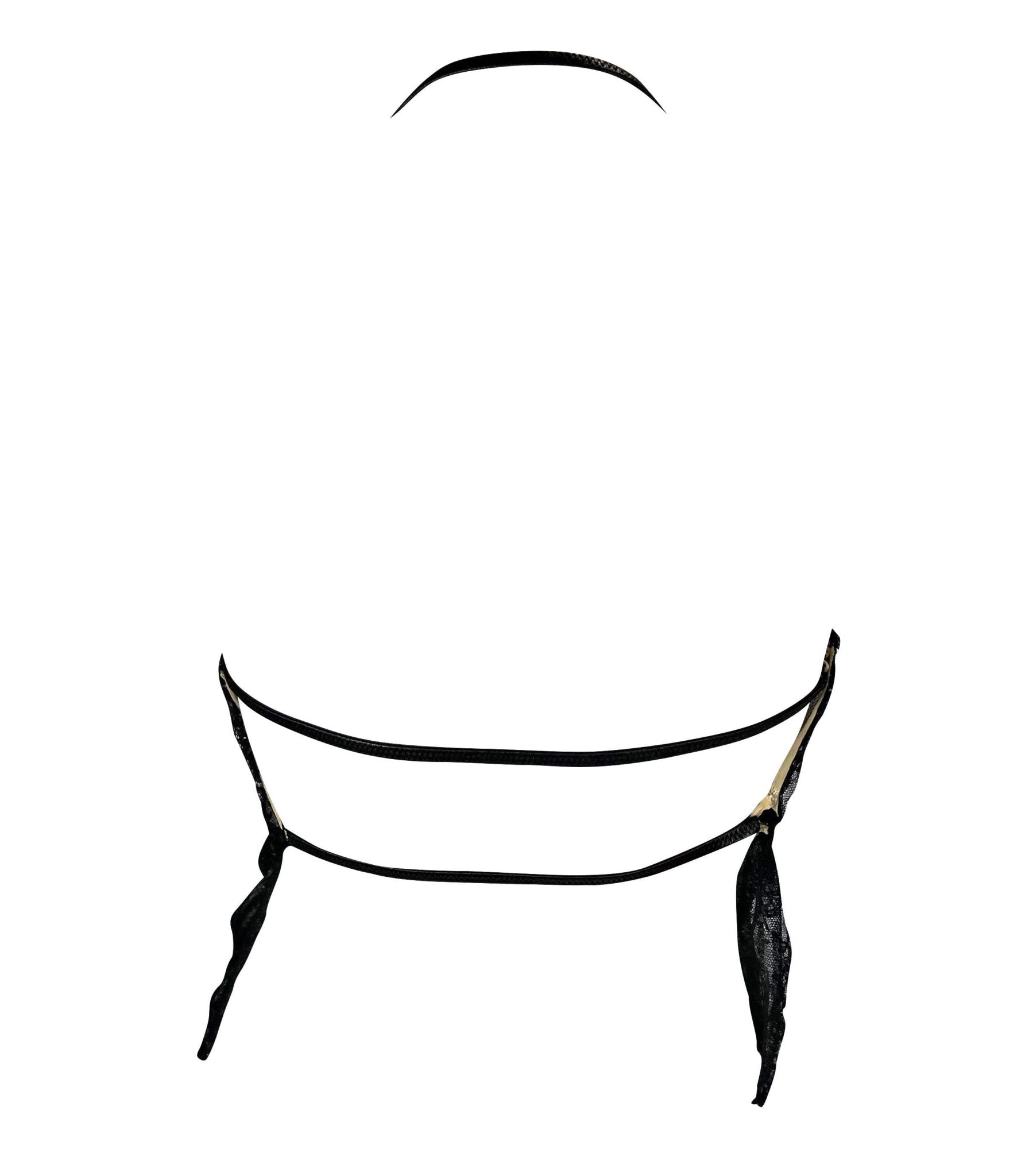 S/S 1999 Gucci by Tom Ford Runway Backless Sheer Floral Lace Leather Crop Top - RealList