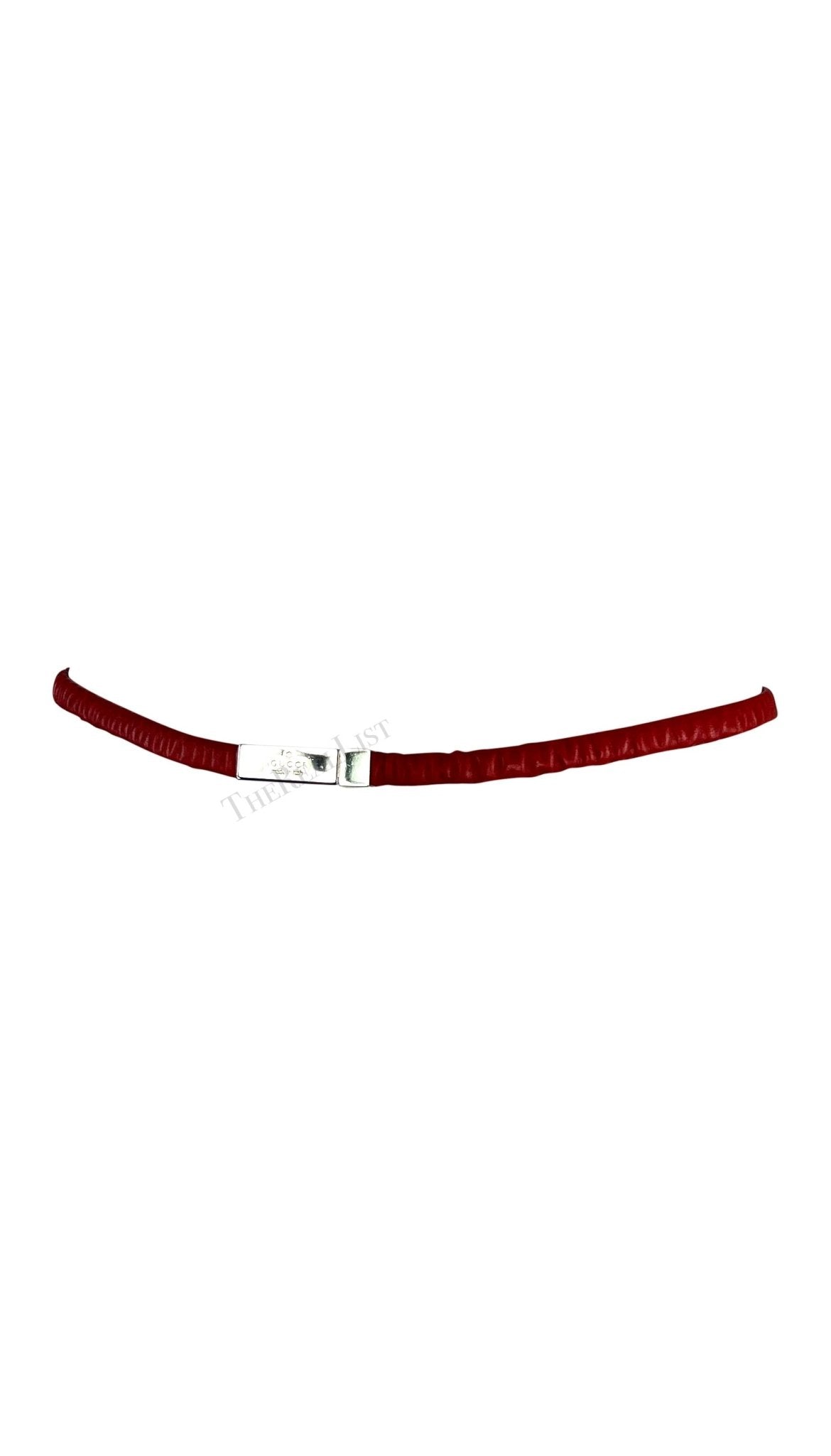 S/S 1999 Gucci by Tom Ford Runway Elasticized Red Leather Logo Thin Belt - RealList