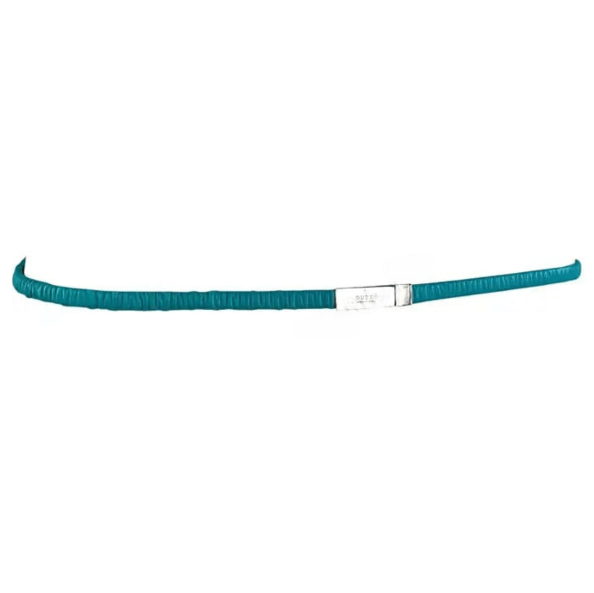 S/S 1999 Gucci by Tom Ford Runway Elasticized Teal Leather Logo Thin Belt - RealList