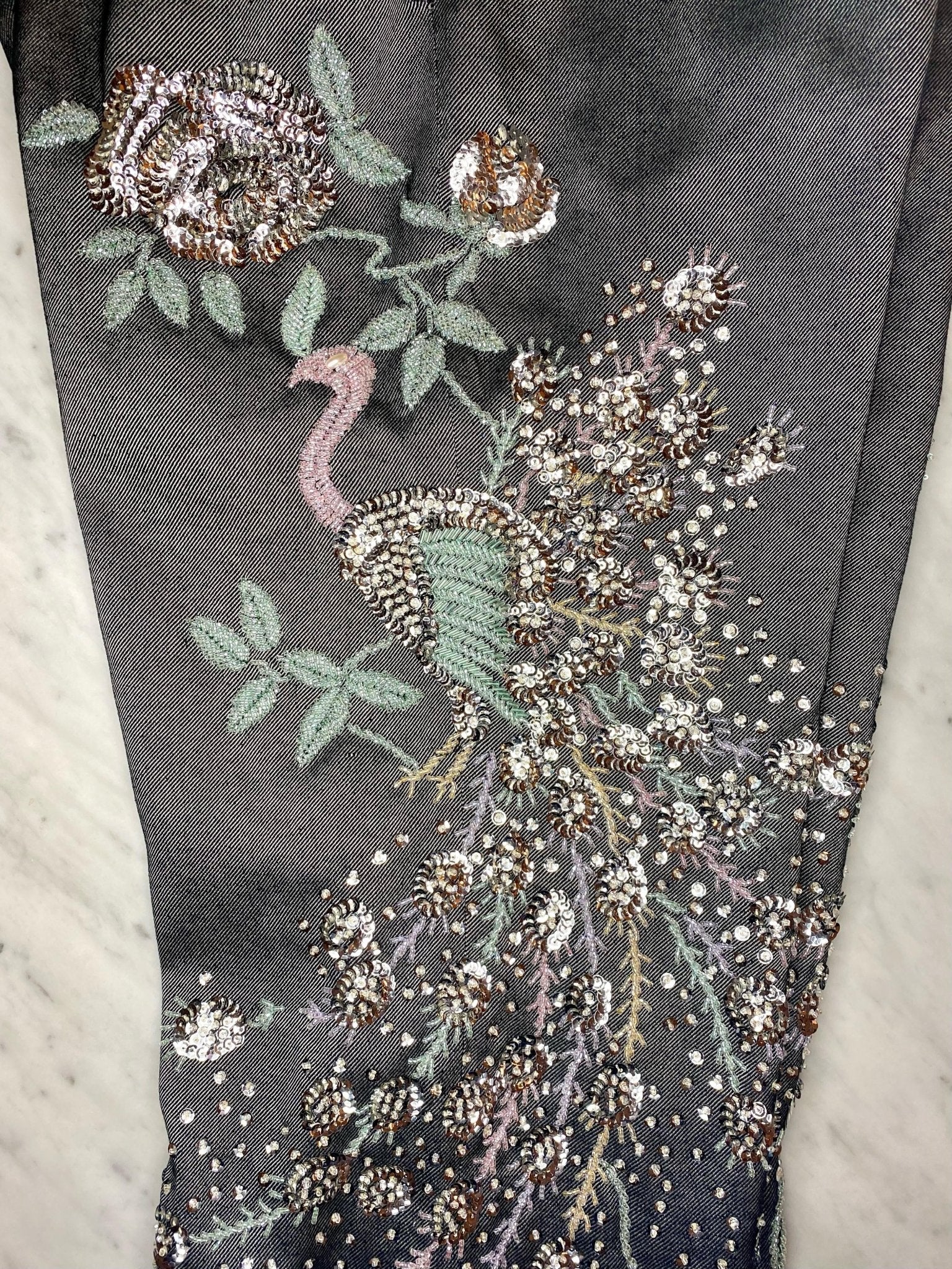 S/S 1999 Gucci by Tom Ford Runway Finale Peacock Beaded Silk Pants Documented - RealList