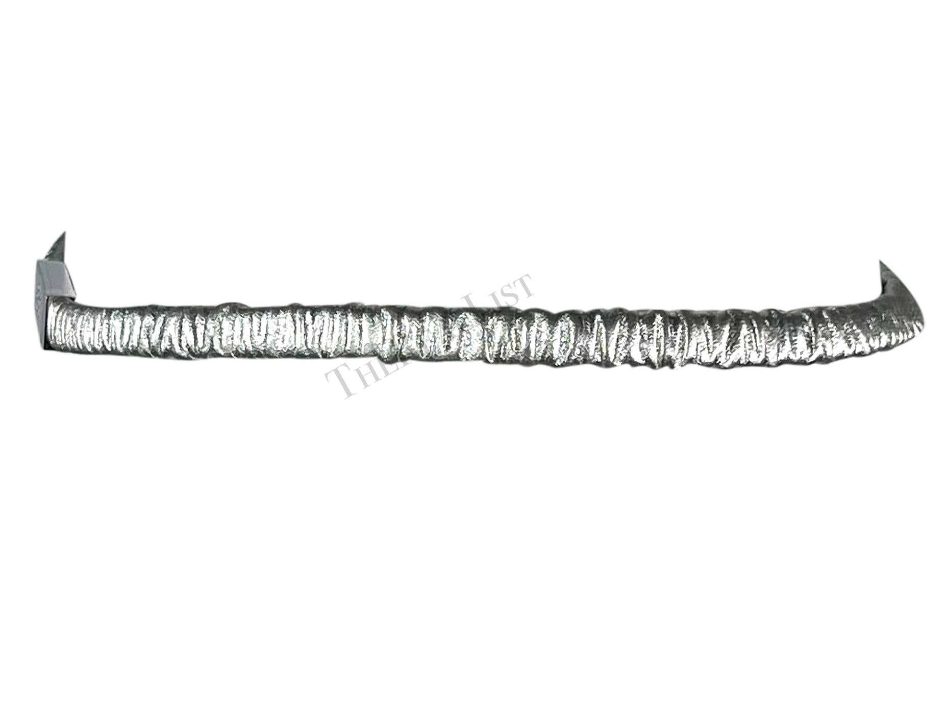 S/S 1999 Gucci by Tom Ford Runway Silver Elasticized Leather Logo Thin Belt - RealList