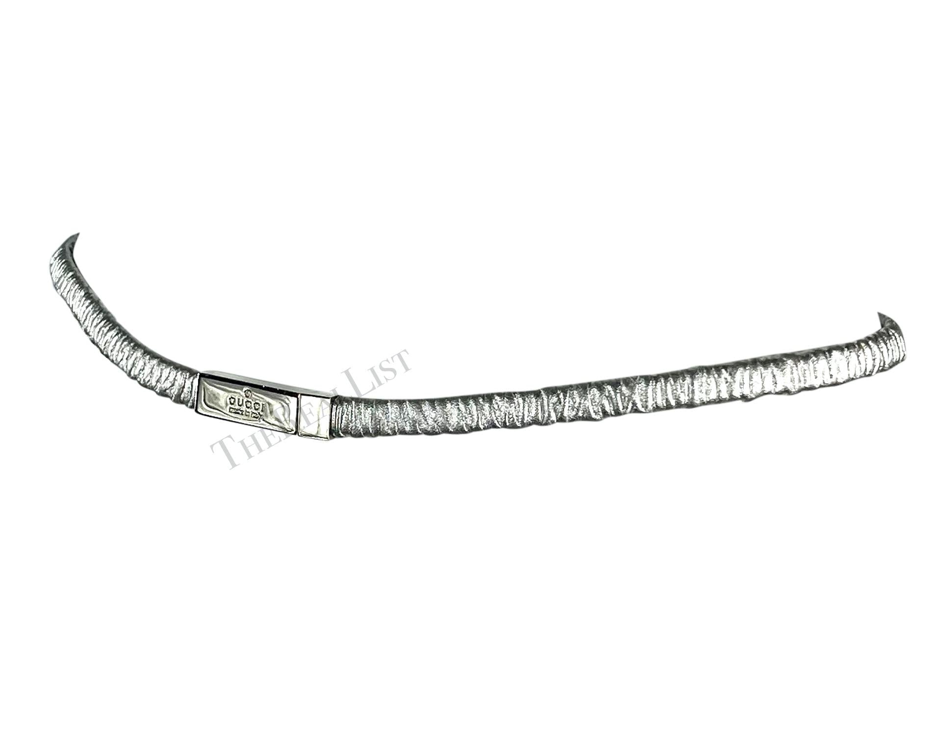 S/S 1999 Gucci by Tom Ford Runway Silver Elasticized Leather Logo Thin Belt - RealList