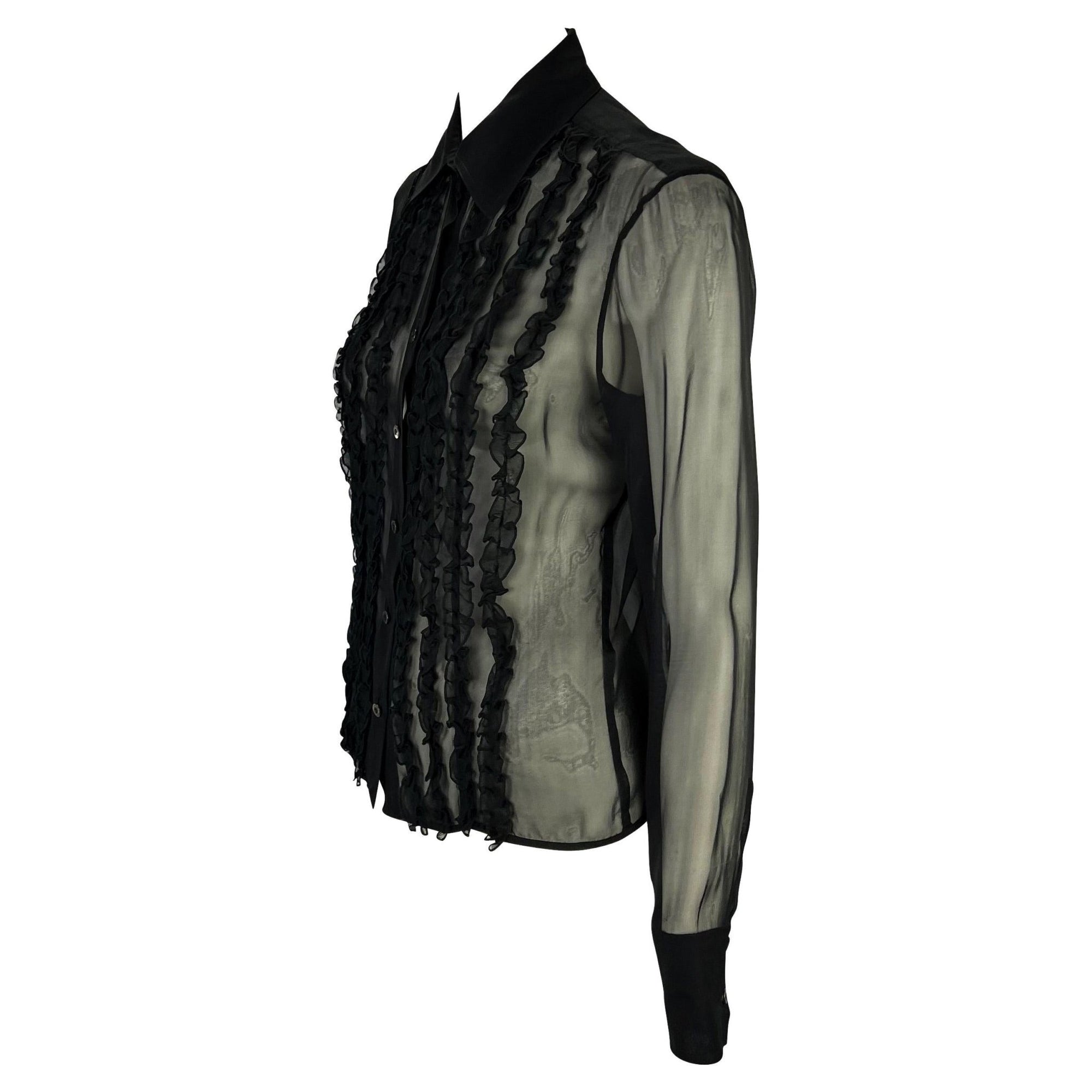 S/S 1999 Gucci by Tom Ford Sheer Silk Ruffle Collared Button Down Shirt - RealList