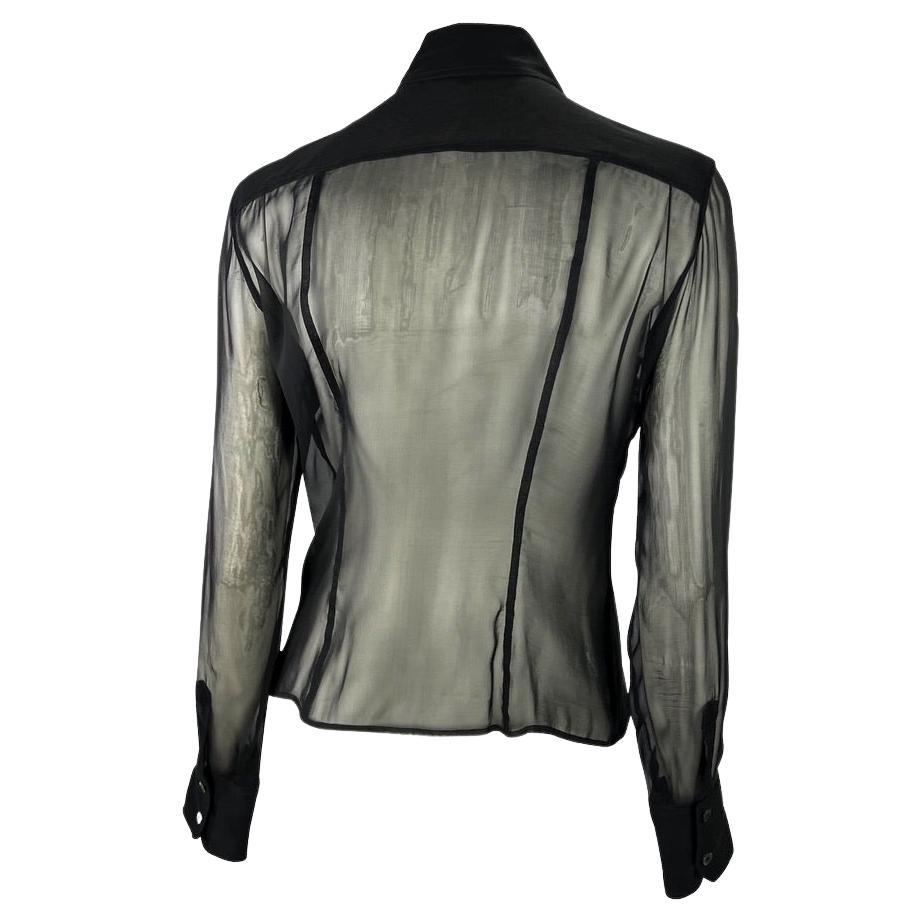S/S 1999 Gucci by Tom Ford Sheer Silk Ruffle Collared Button Down Shirt - RealList