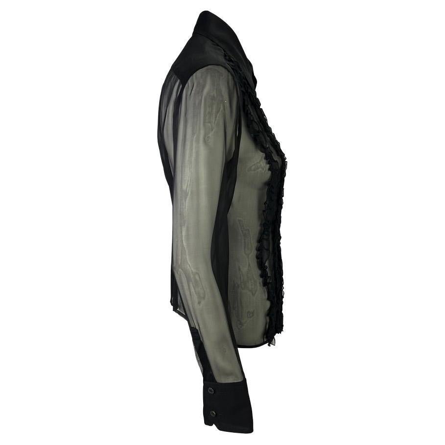 S/S 1999 Gucci by Tom Ford Sheer Silk Ruffle Collared Button Down Shirt - RealList