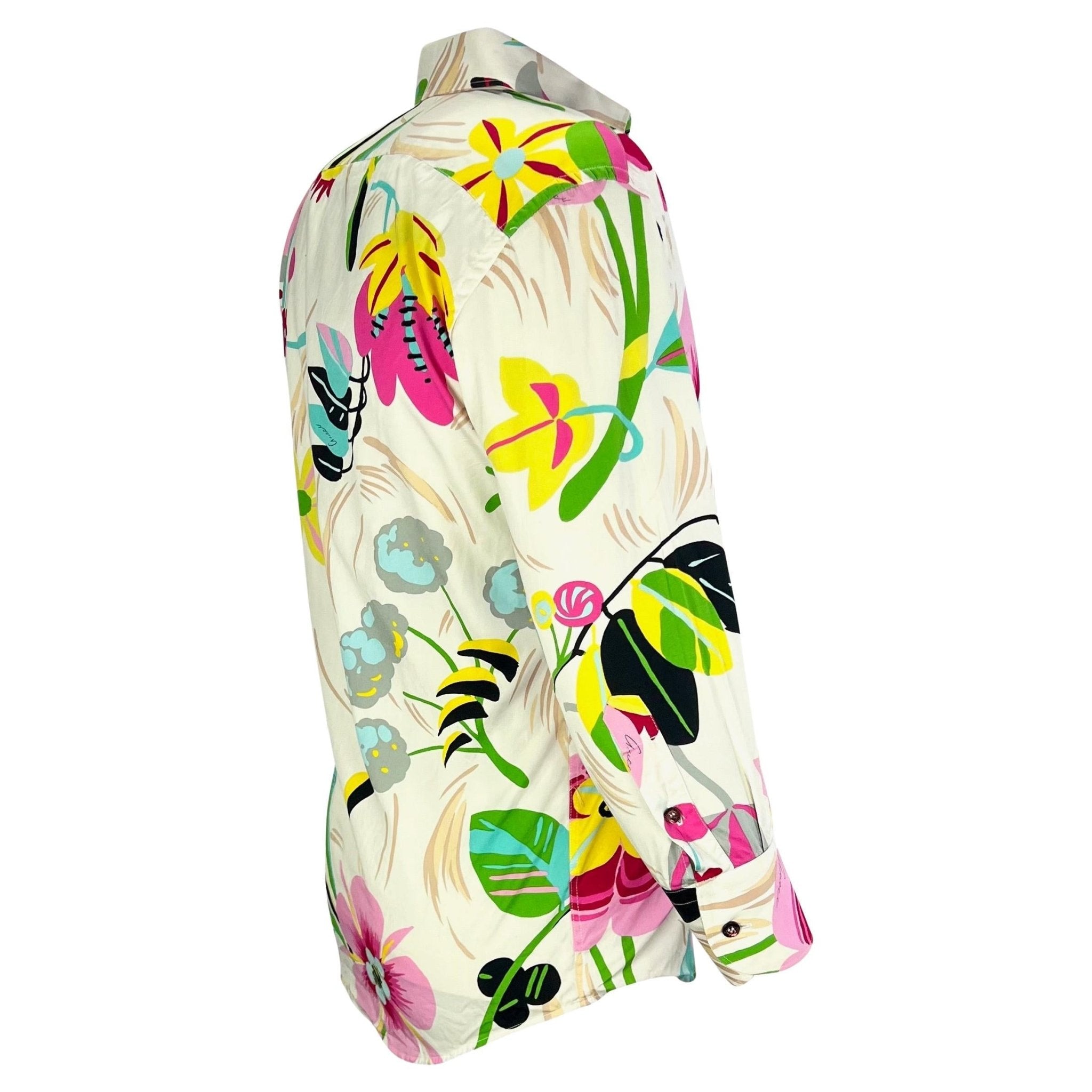 S/S 1999 Gucci by Tom Ford White Psychedelic Floral Button Up Men's Shirt - RealList