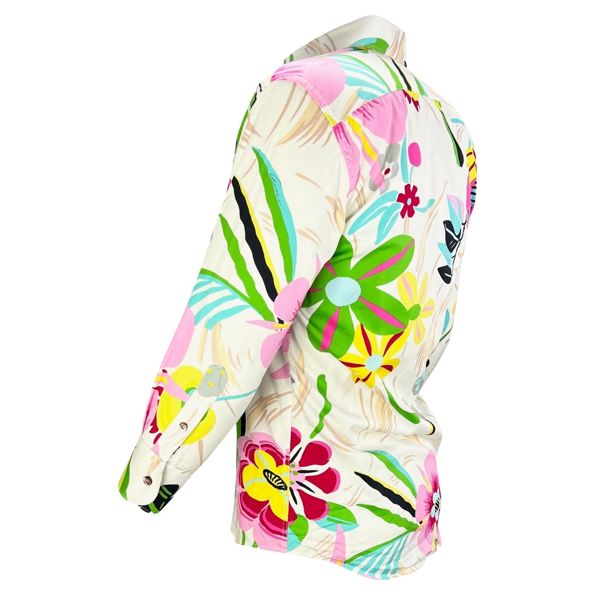 S/S 1999 Gucci by Tom Ford White Psychedelic Floral Button Up Men's Shirt - RealList