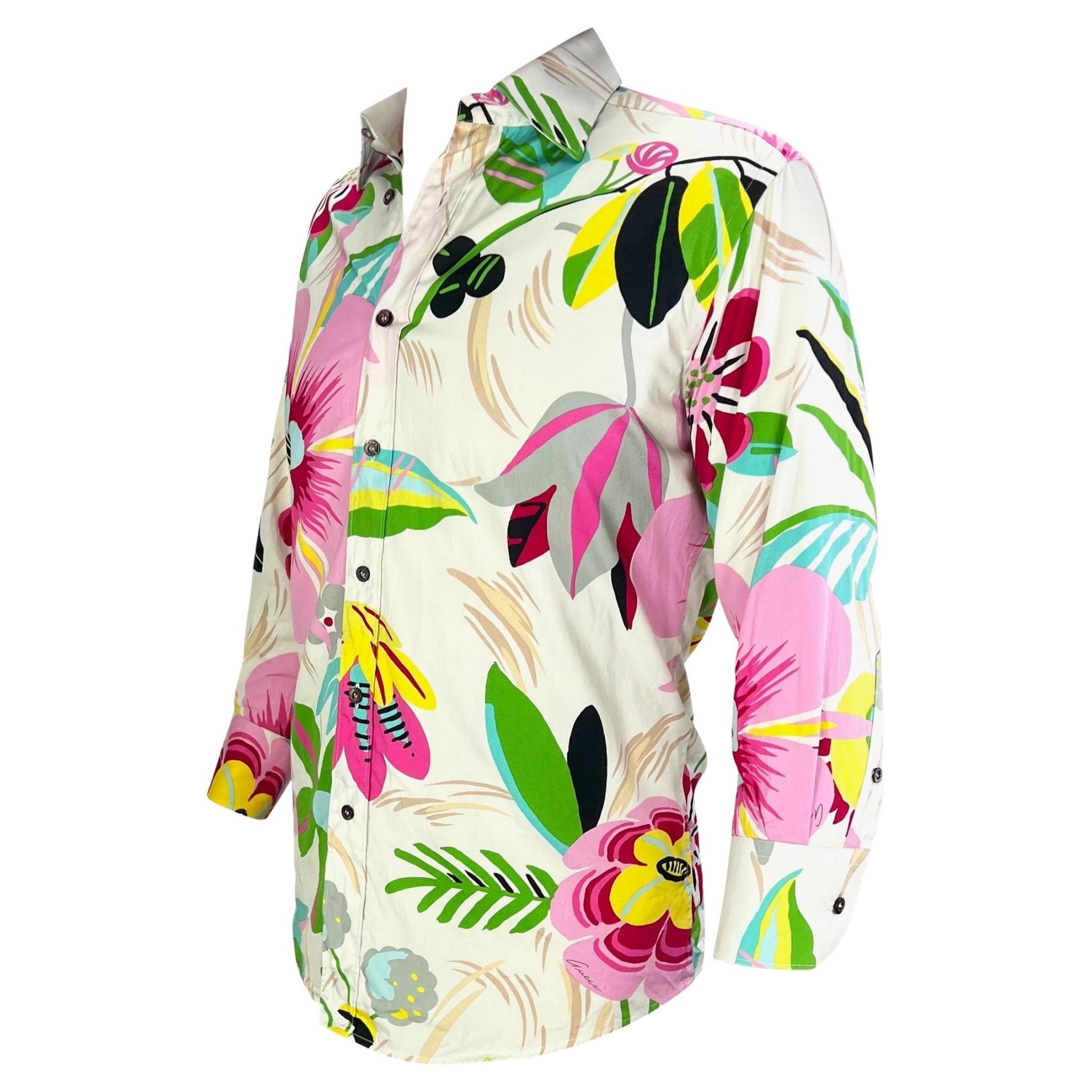 S/S 1999 Gucci by Tom Ford White Psychedelic Floral Button Up Men's Shirt - RealList