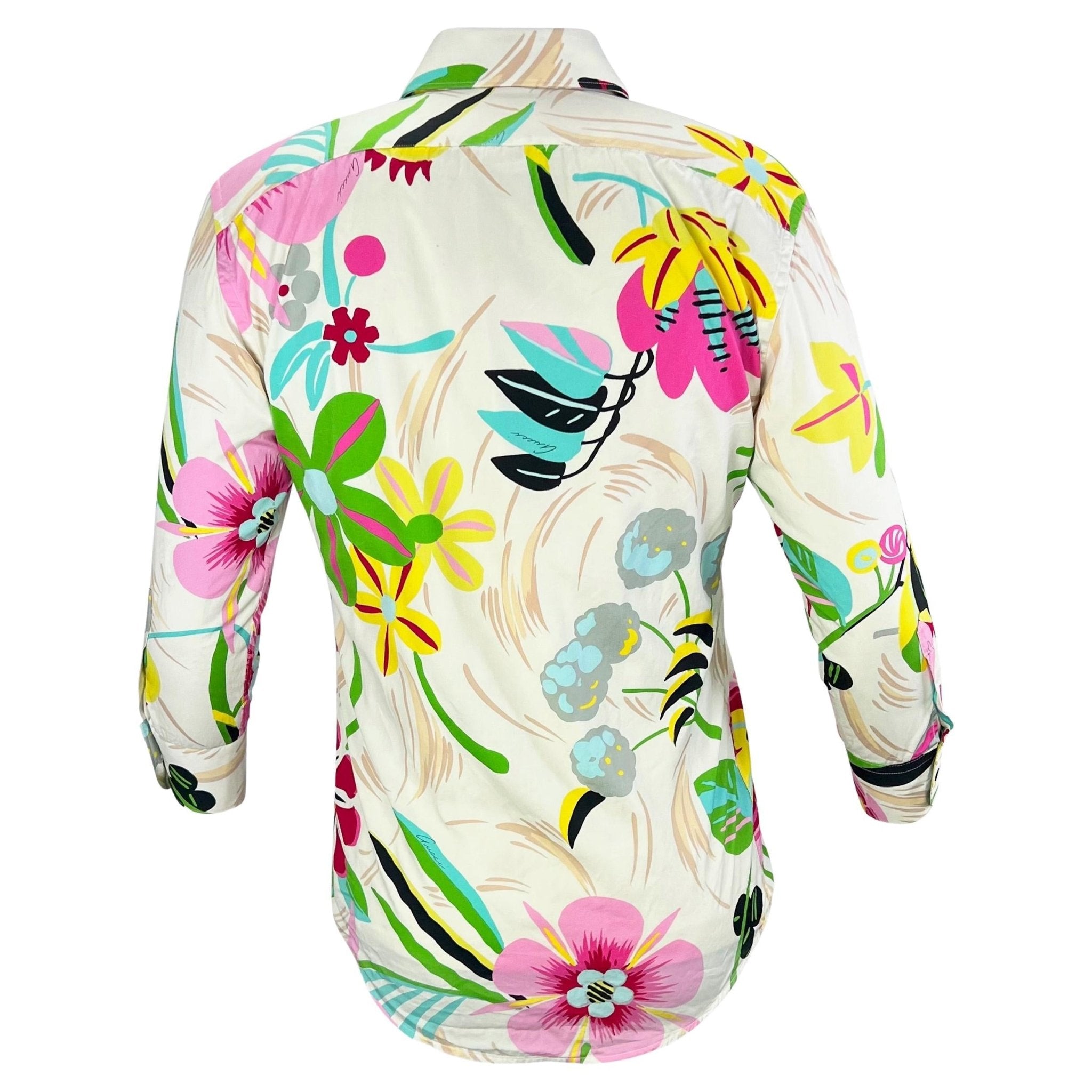 S/S 1999 Gucci by Tom Ford White Psychedelic Floral Button Up Men's Shirt - RealList