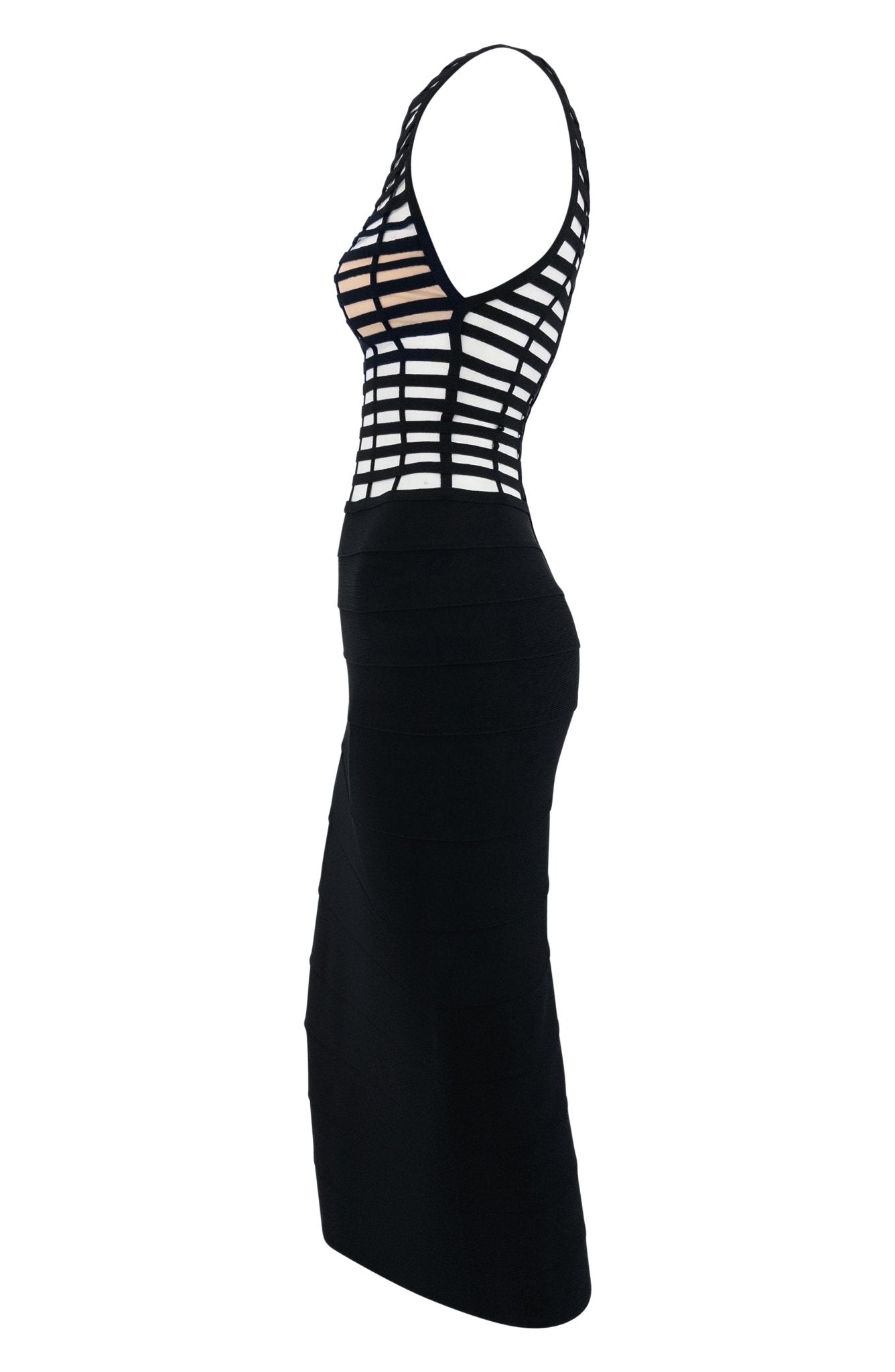 S/S 1999 Hervé Léger Couture Runway Bandage Cage Black Cutout Dress - RealList