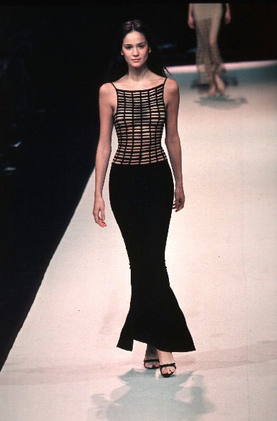 S/S 1999 Hervé Léger Couture Runway Bandage Cage Black Cutout Dress - RealList