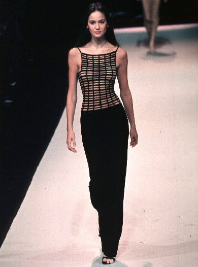 S/S 1999 Hervé Léger Couture Runway Bandage Cage Black Cutout Dress - RealList