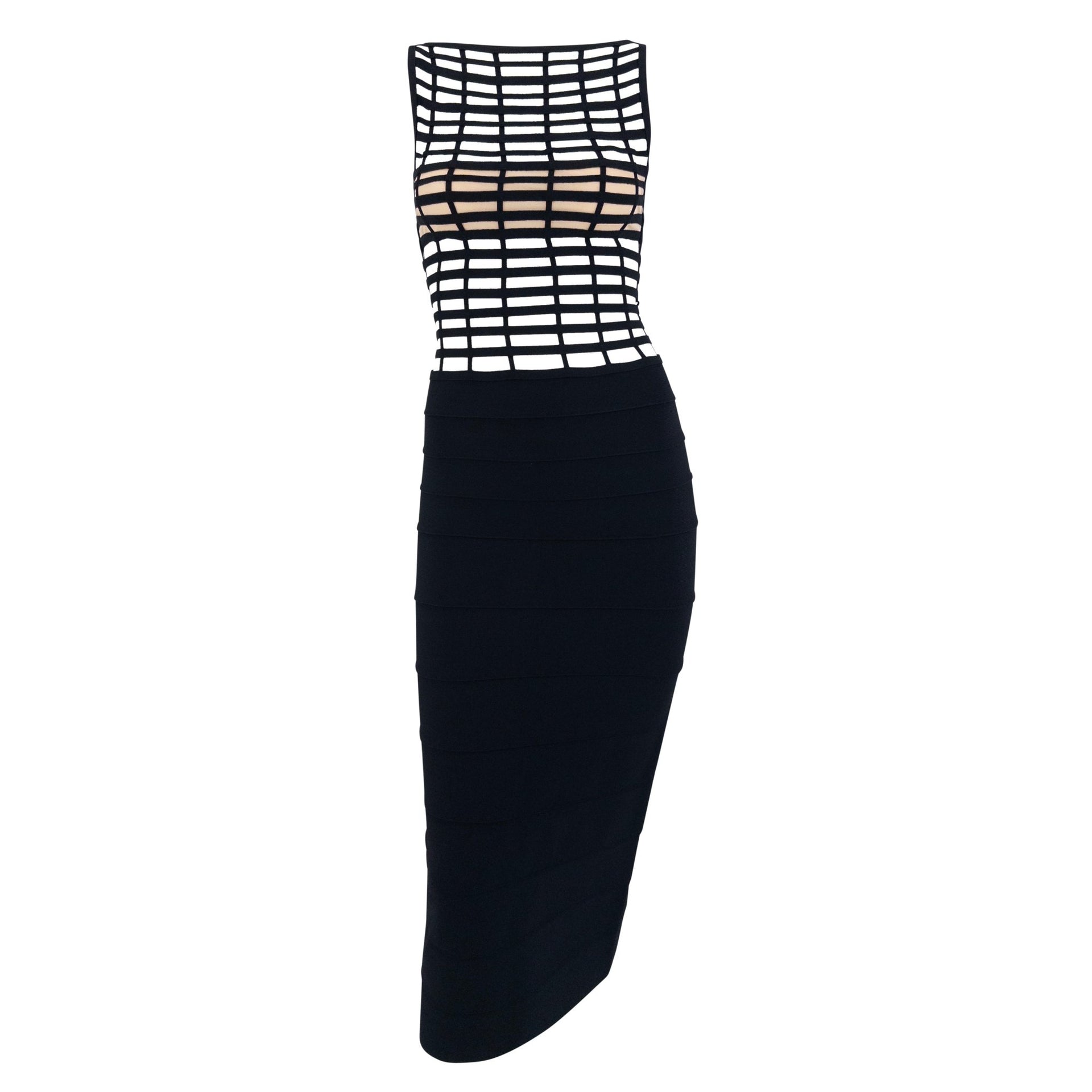 S/S 1999 Hervé Léger Couture Runway Bandage Cage Black Cutout Dress