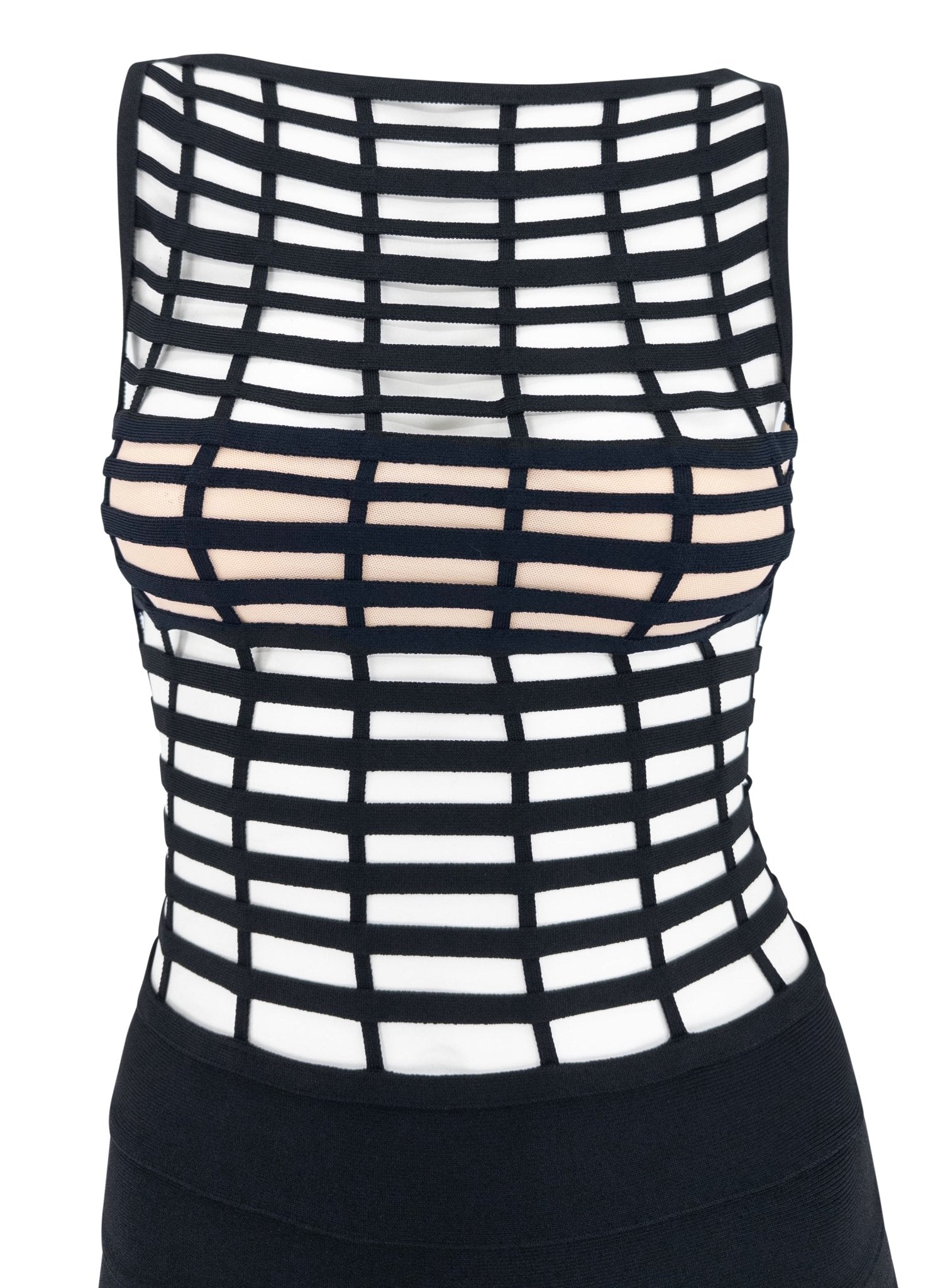 S/S 1999 Hervé Léger Couture Runway Bandage Cage Black Cutout Dress - RealList
