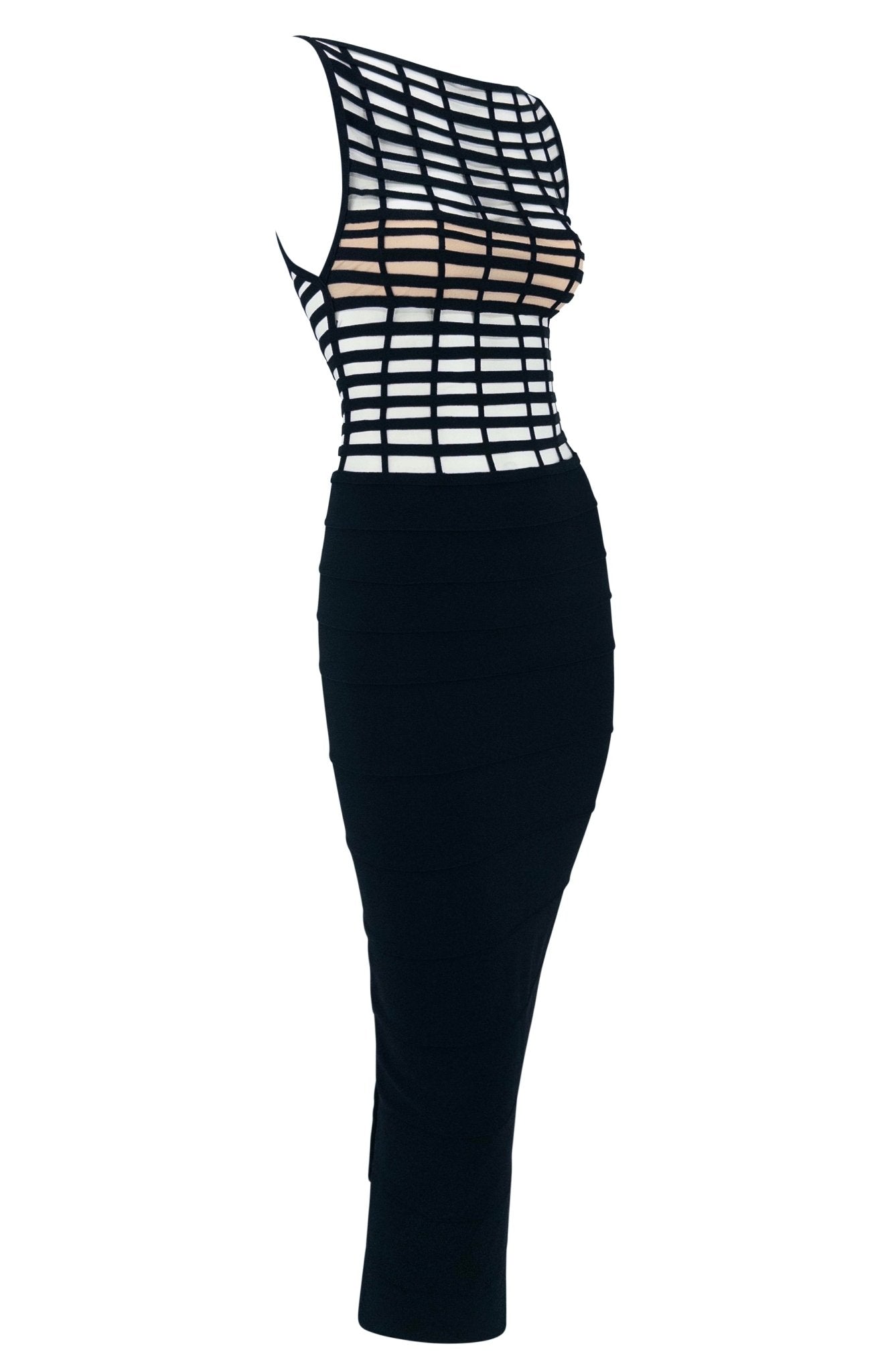 S/S 1999 Hervé Léger Couture Runway Bandage Cage Black Cutout Dress - RealList