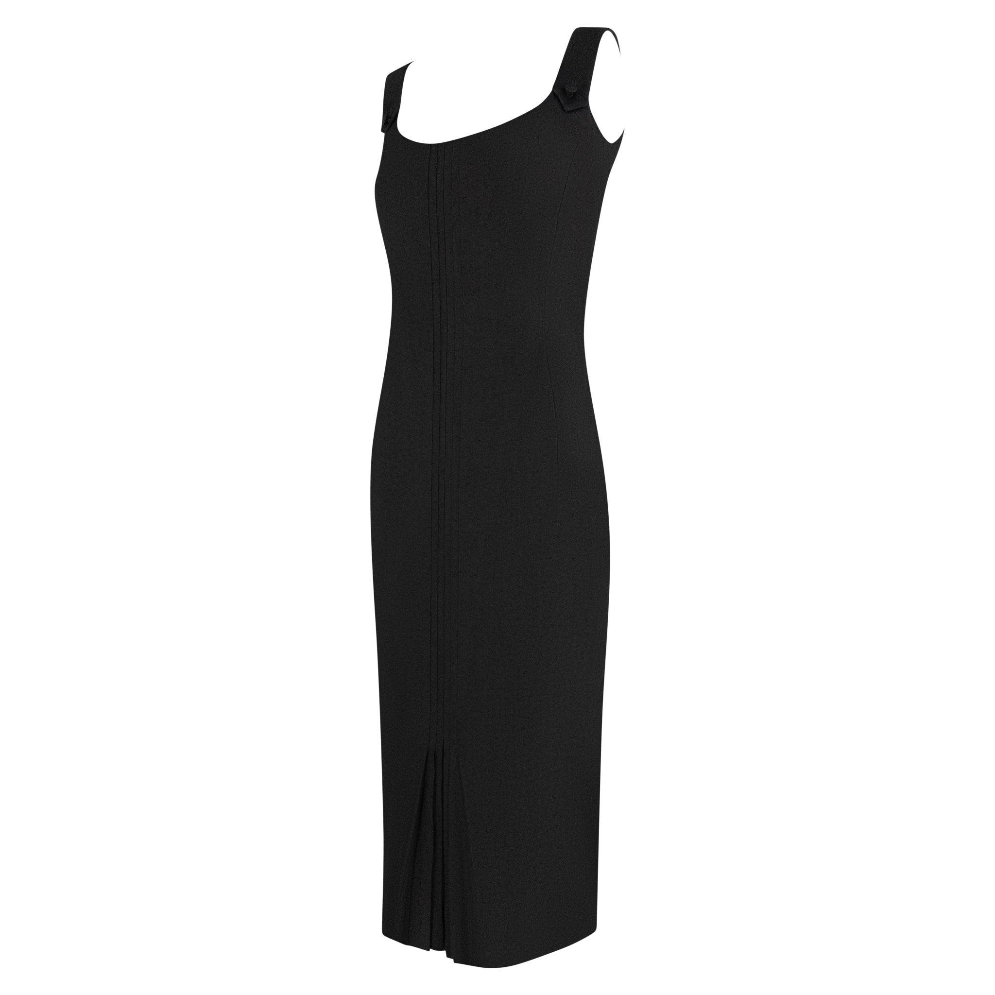 S/S 1999 John Galliano Black Stretch Pleated Sleeveless Pencil Dress - RealList